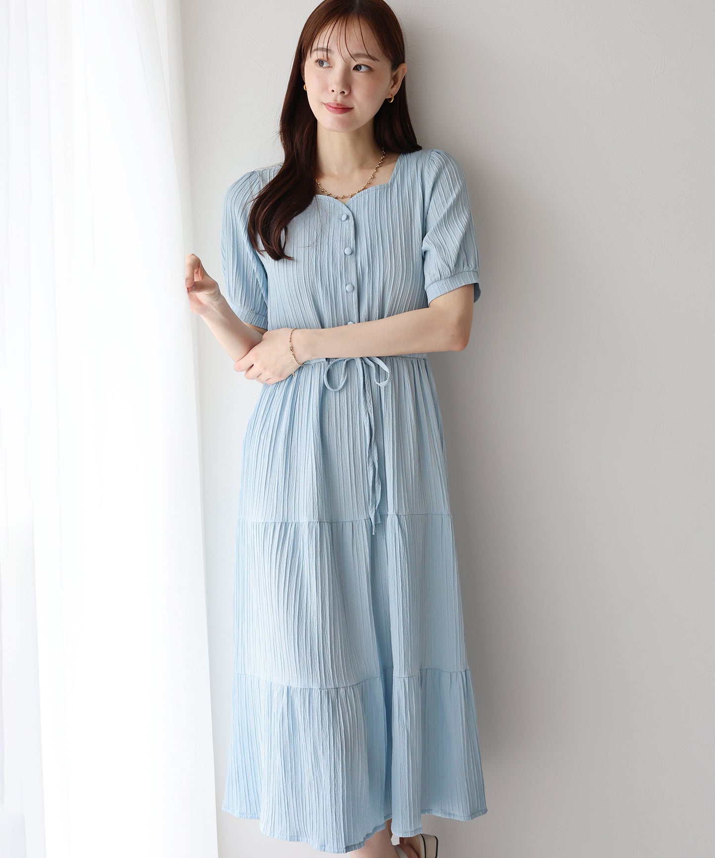 【TIME SALE】ハートネックティアード半袖ワンピース