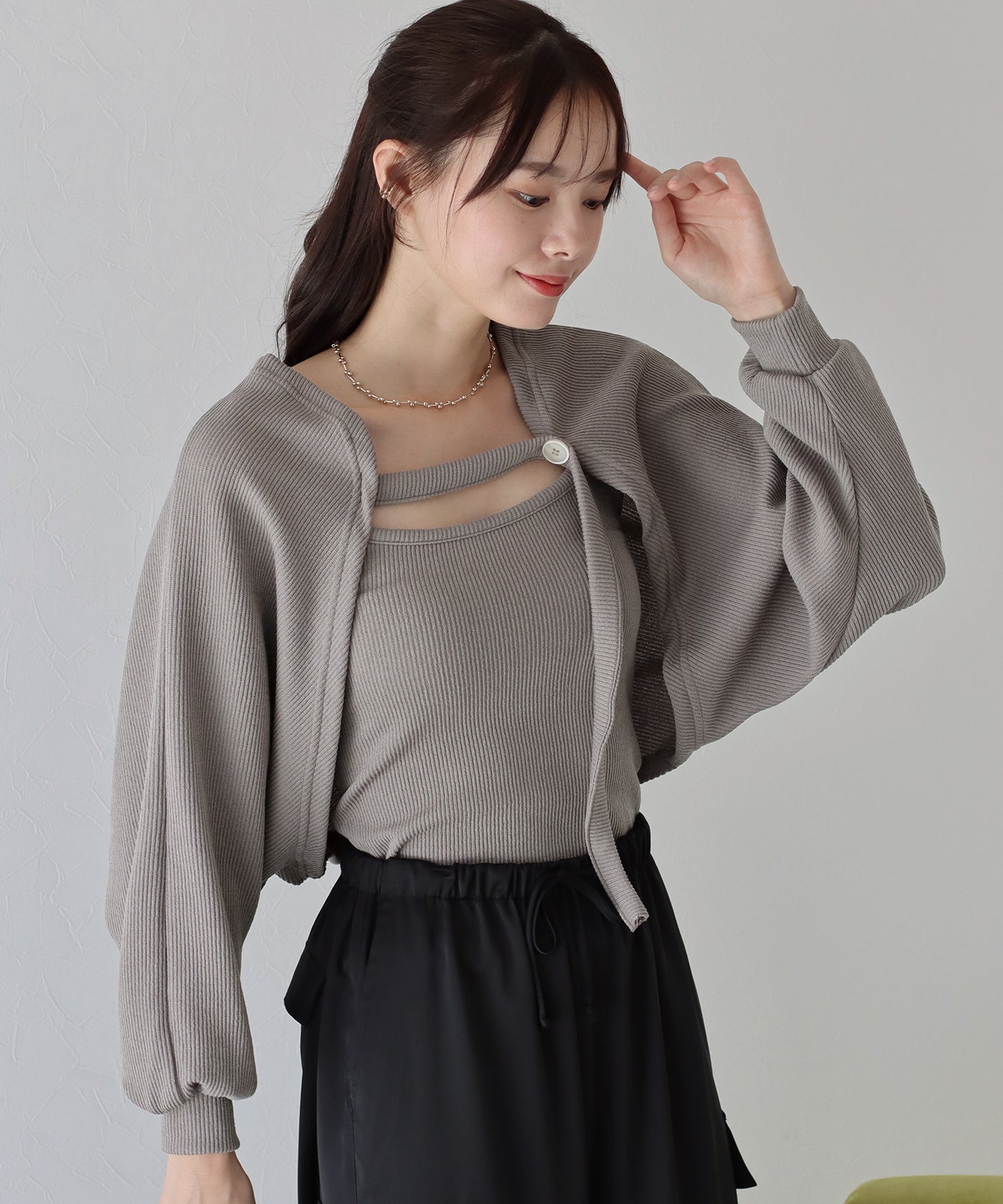 【SALE】リブショートボレロ+キャミセット