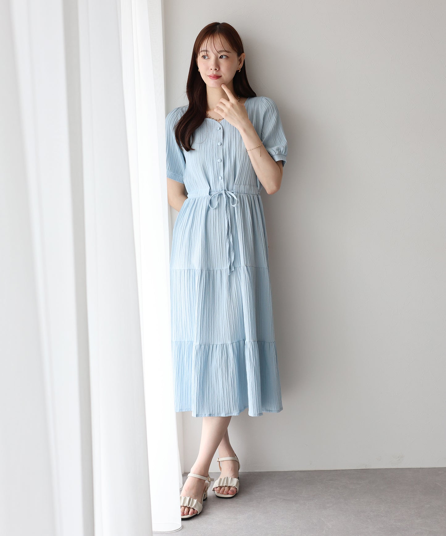【TIME SALE】ハートネックティアード半袖ワンピース