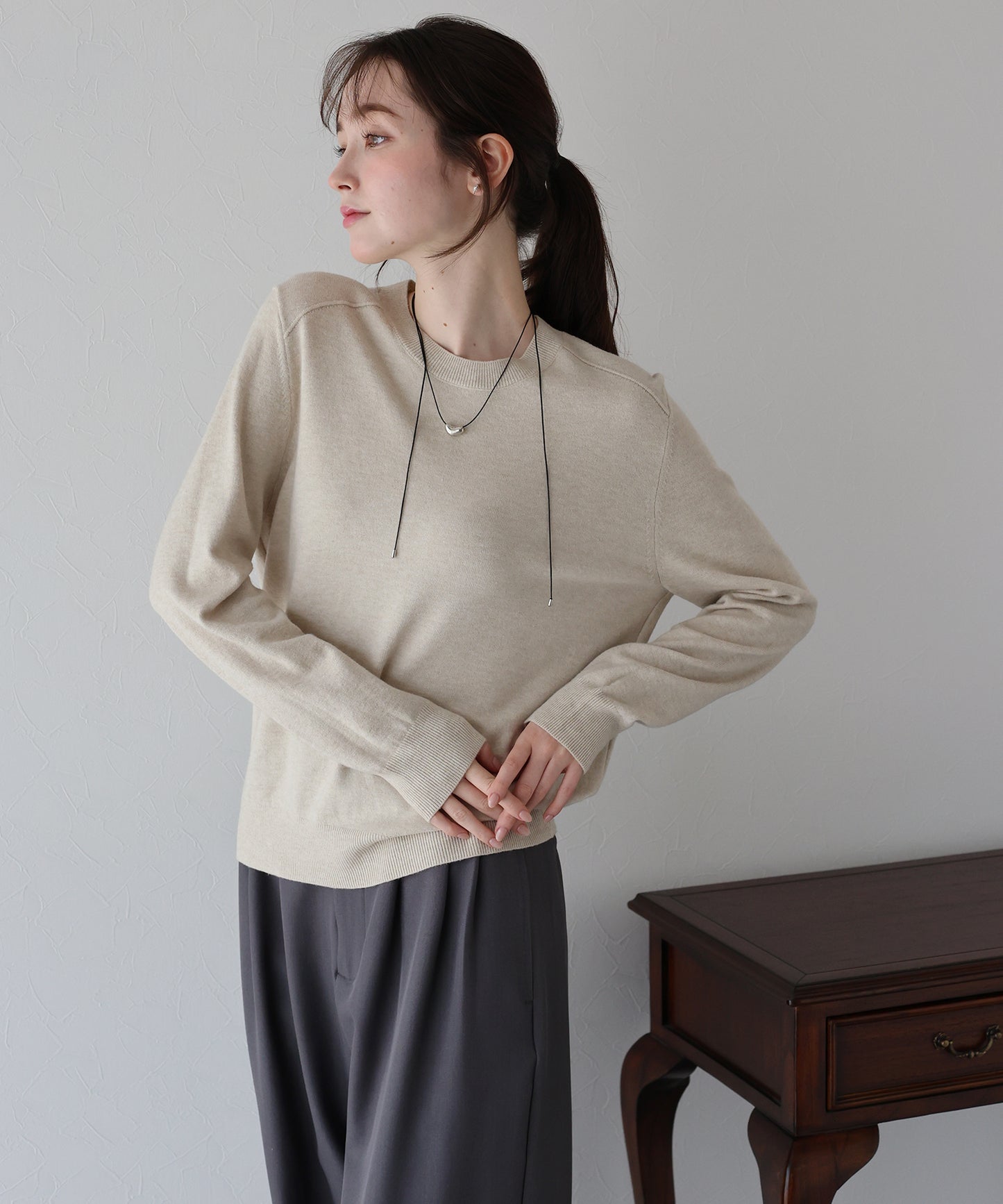 【早割5%OFF】ウール混クルーネックニット