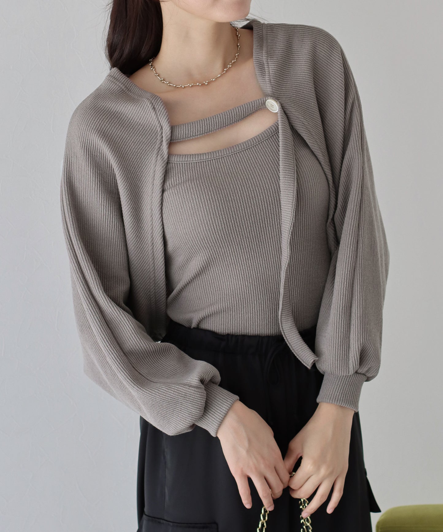 【SALE】リブショートボレロ+キャミセット