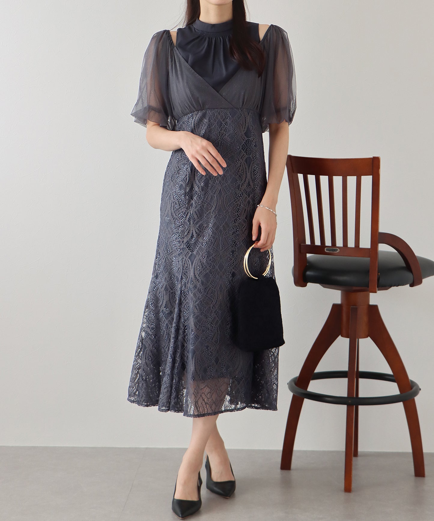 【TIME SALE】ラメチュールオフショルパーティードレス