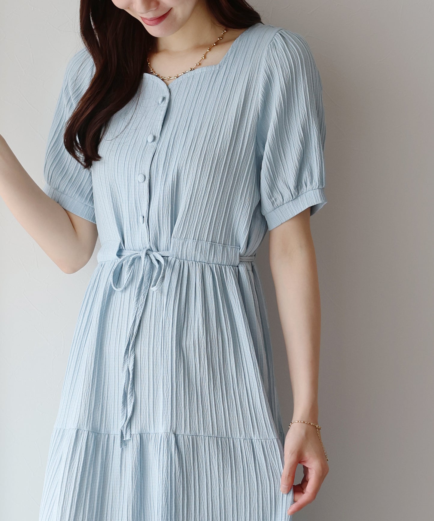 【TIME SALE】ハートネックティアード半袖ワンピース