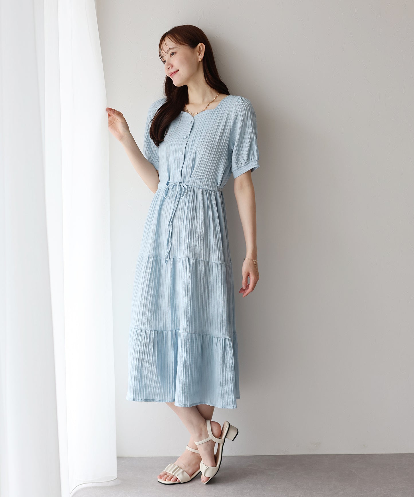 【TIME SALE】ハートネックティアード半袖ワンピース