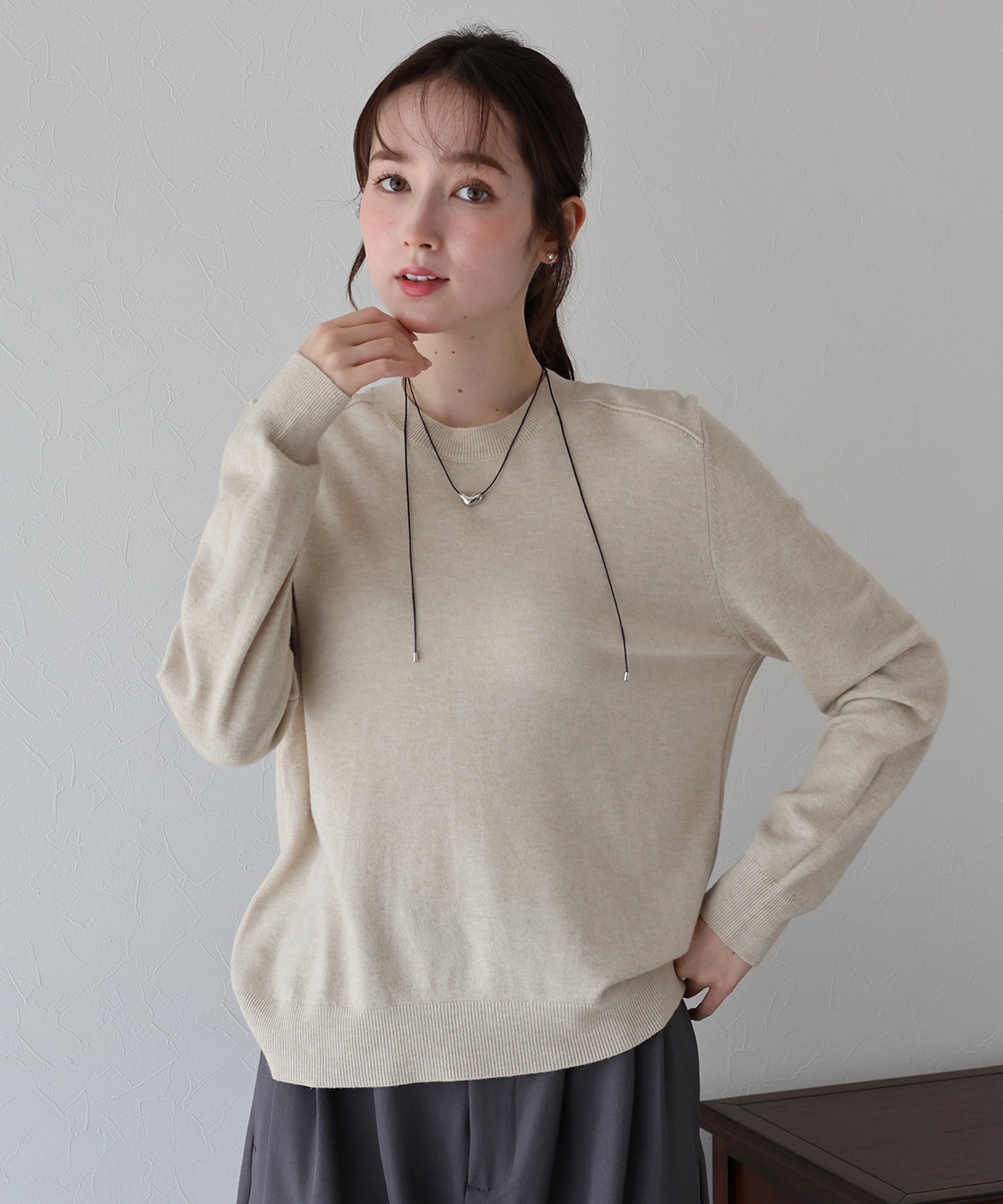 【早割5%OFF】ウール混クルーネックニット