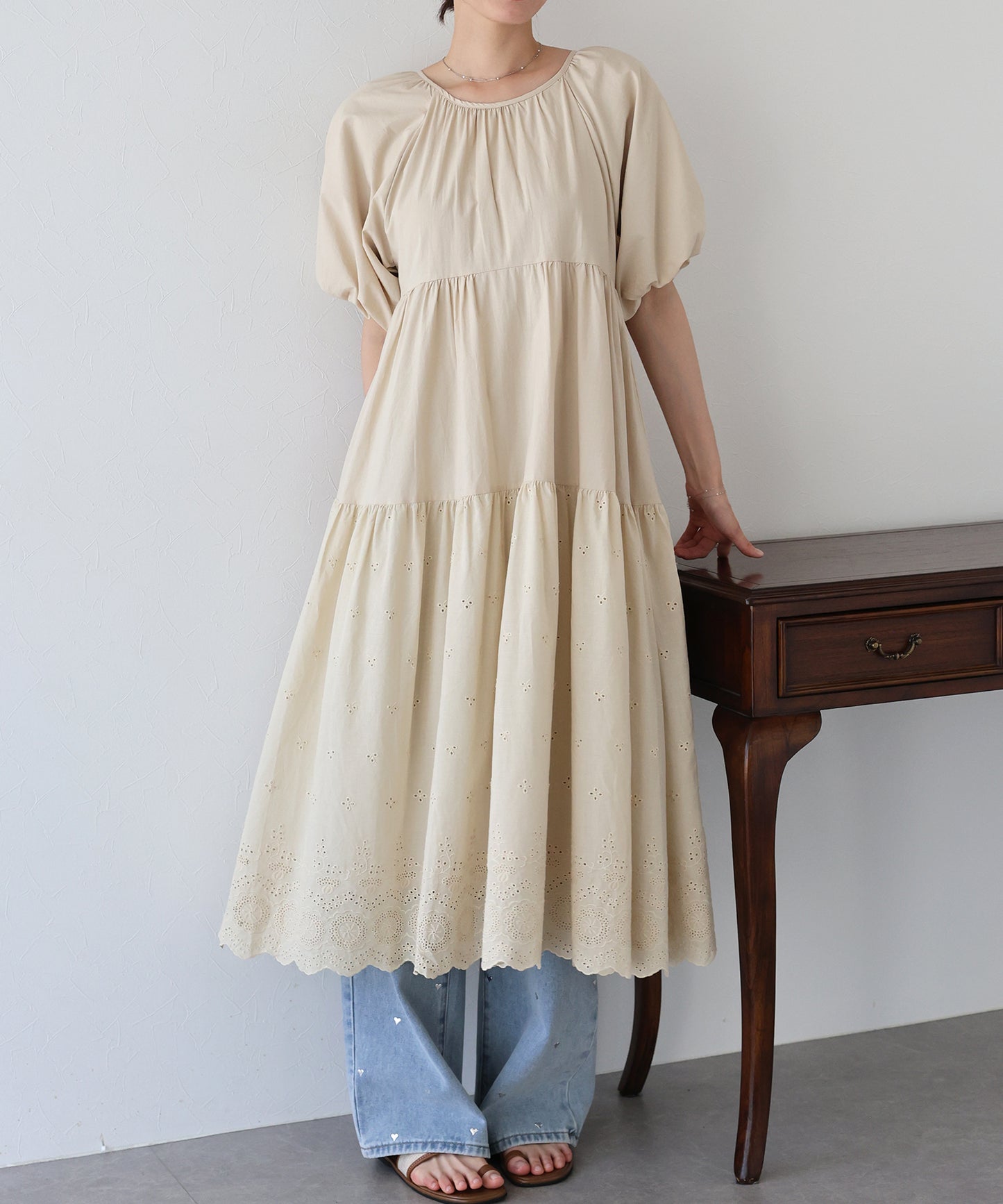 【TIME SALE】バルーン袖コットンレースワンピース