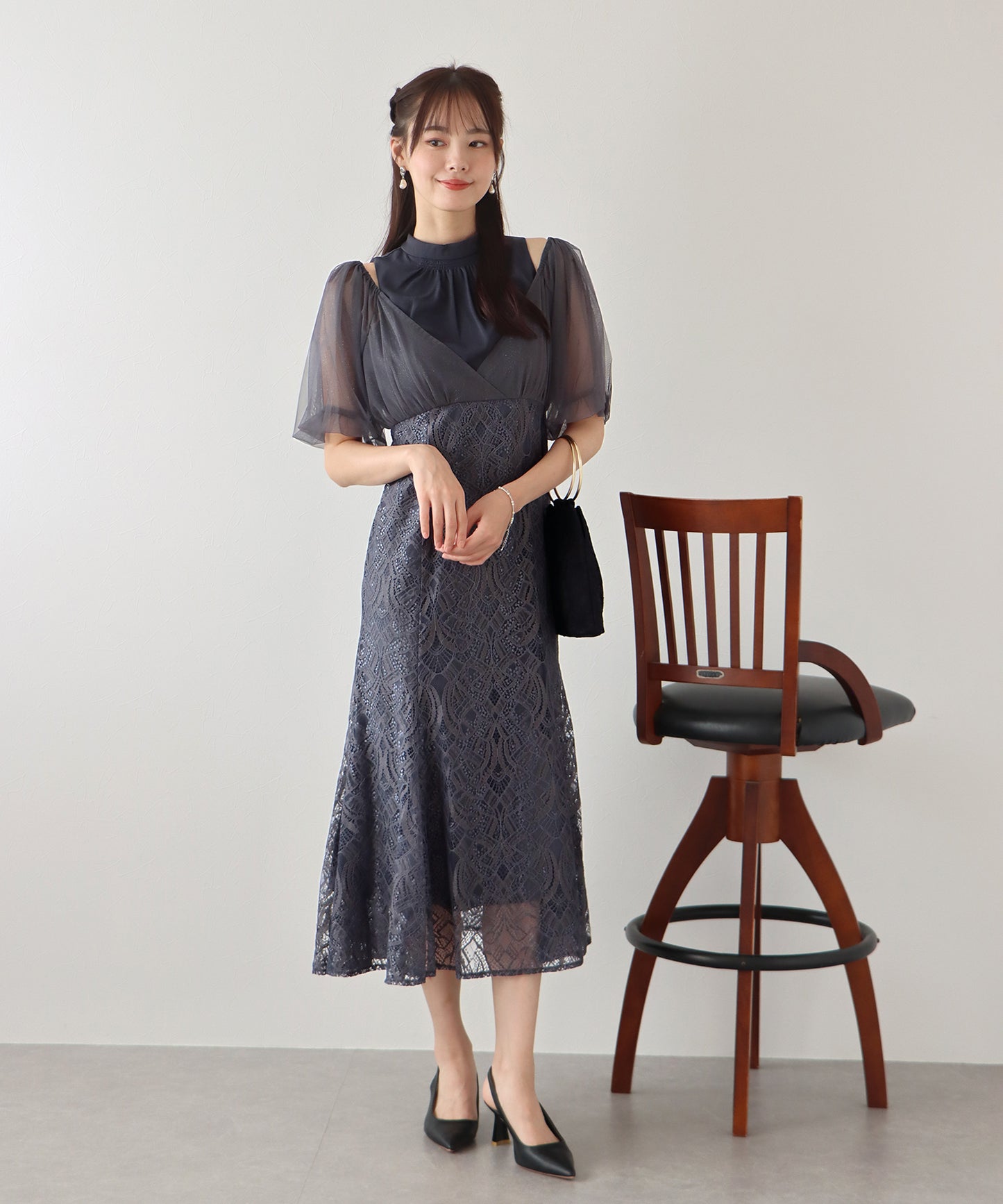 【TIME SALE】ラメチュールオフショルパーティードレス