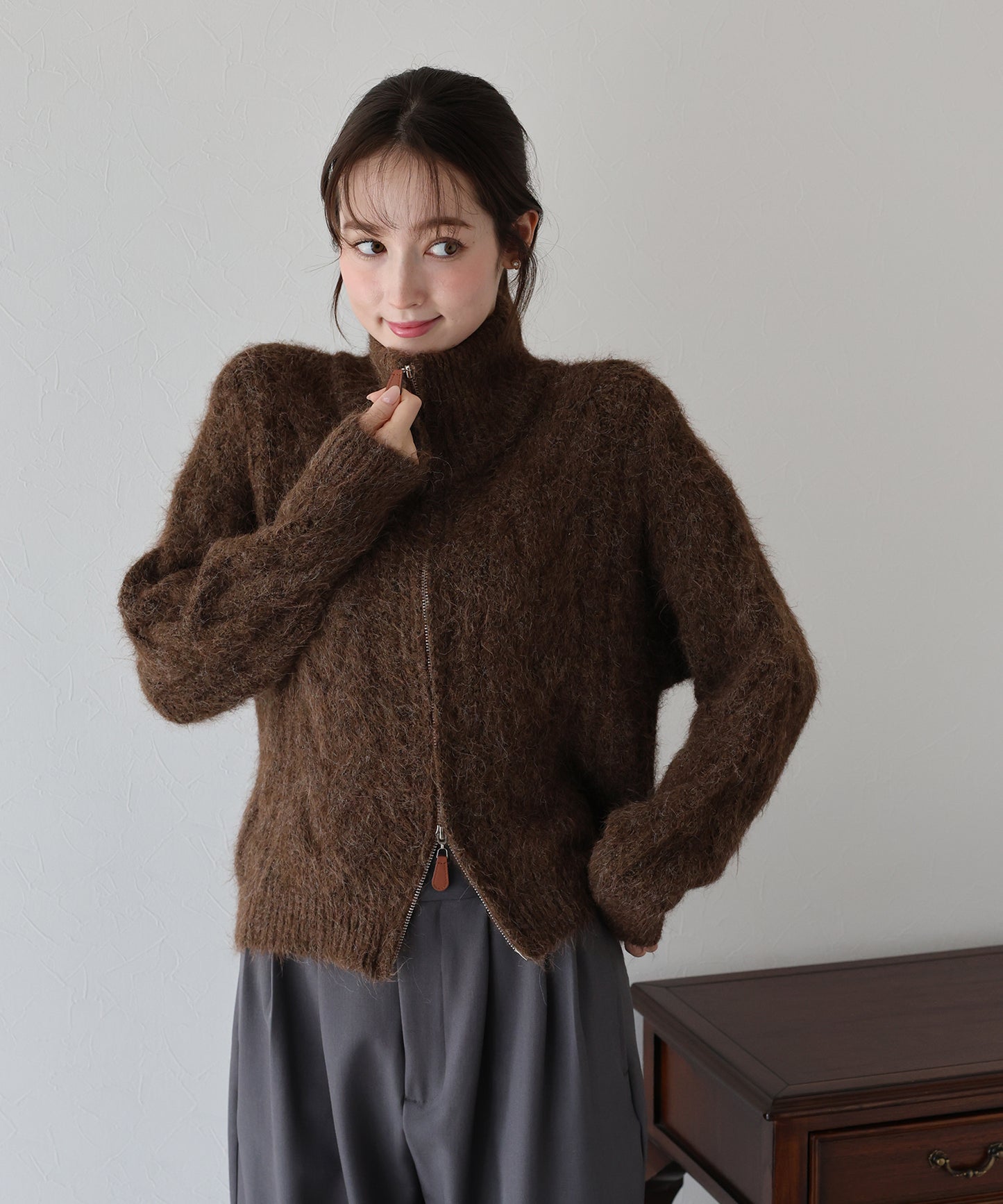 【早割5%OFF】ケーブルダブルジップニット
