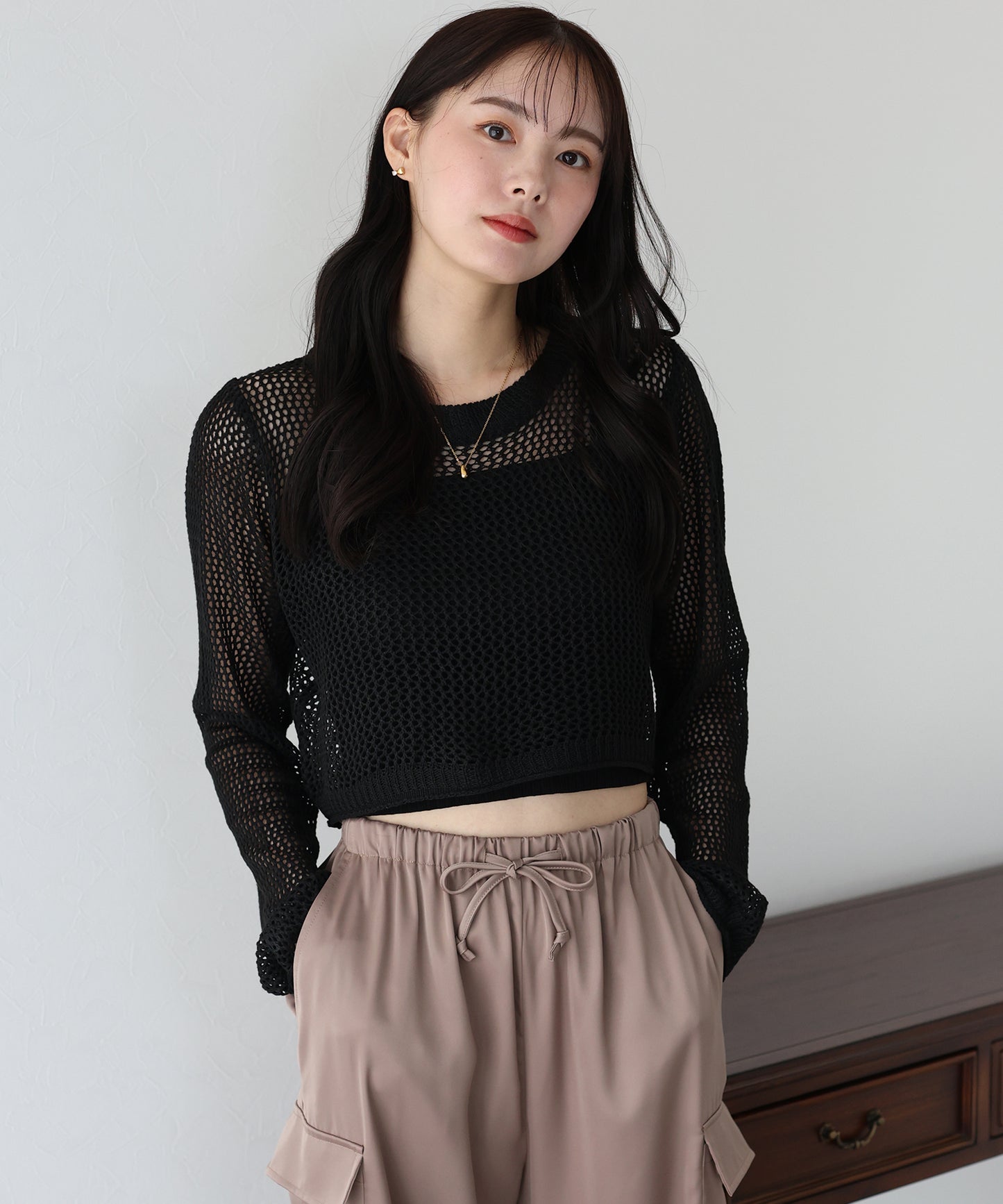 【SALE】メッシュニットトップス