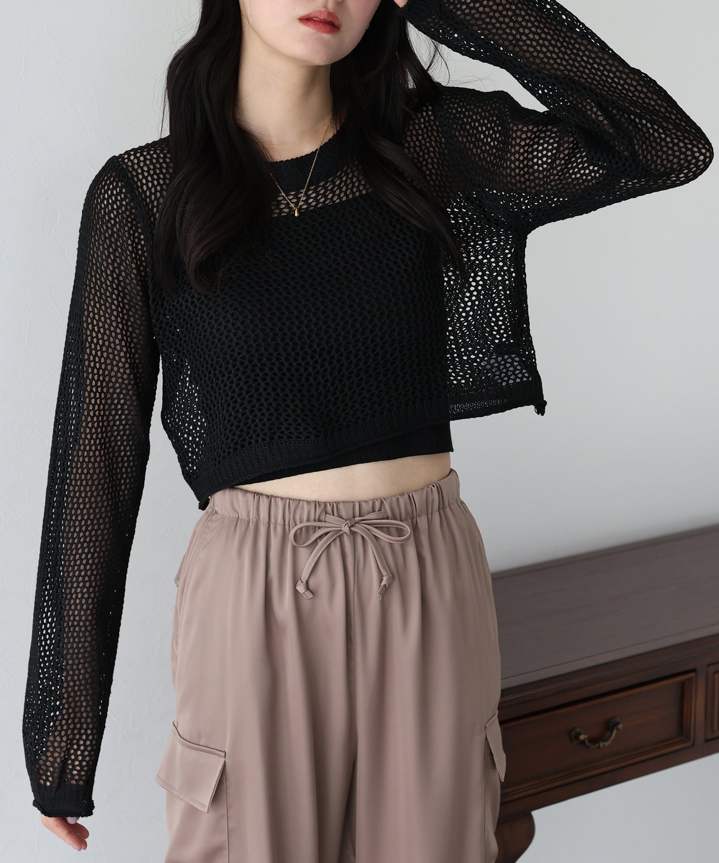 【SALE】メッシュニットトップス