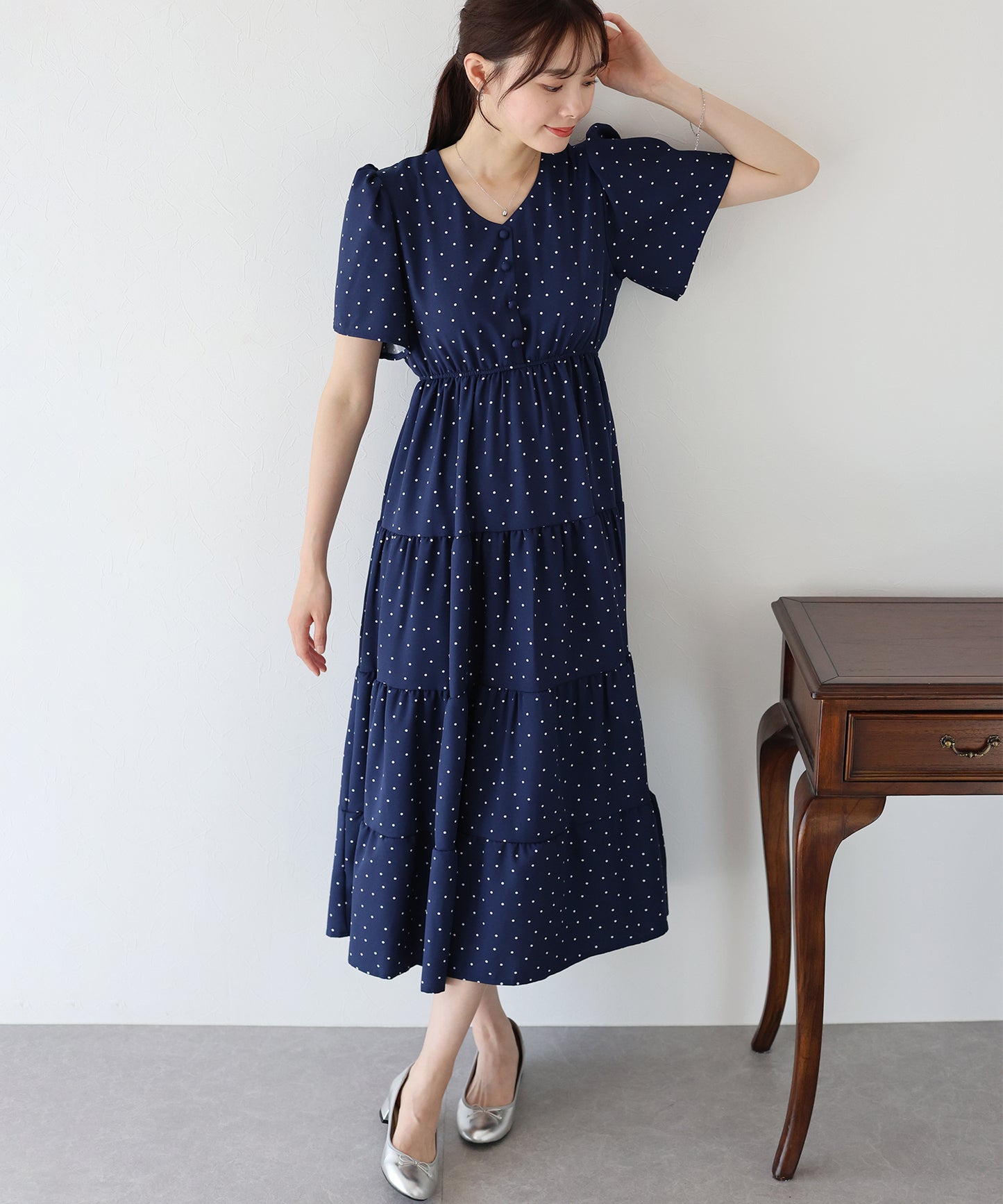 【SALE】フレアスリーブティアードワンピース