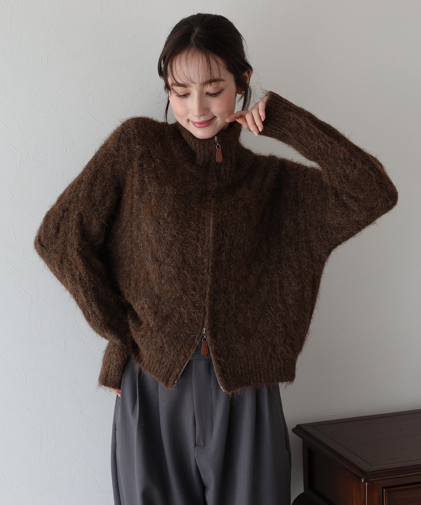 【早割5%OFF】ケーブルダブルジップニット