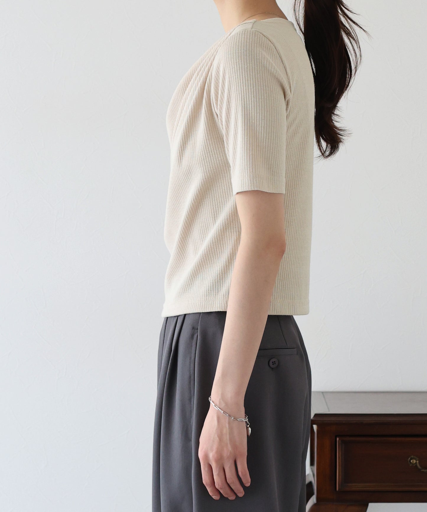 【新商品限定5%OFF(木)】ドレープネックリブTシャツ【ネコポス】