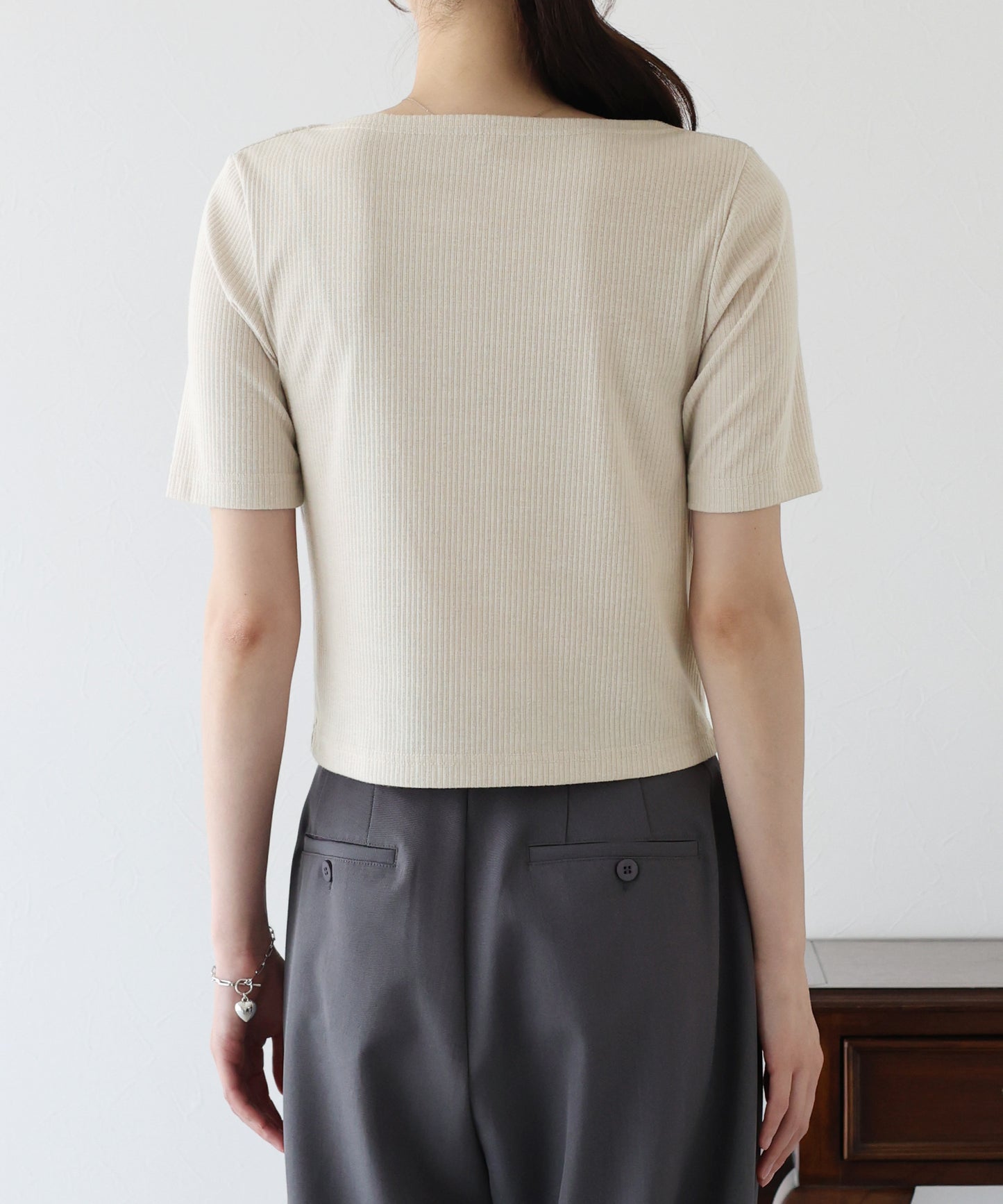 【新商品限定5%OFF(木)】ドレープネックリブTシャツ【ネコポス】