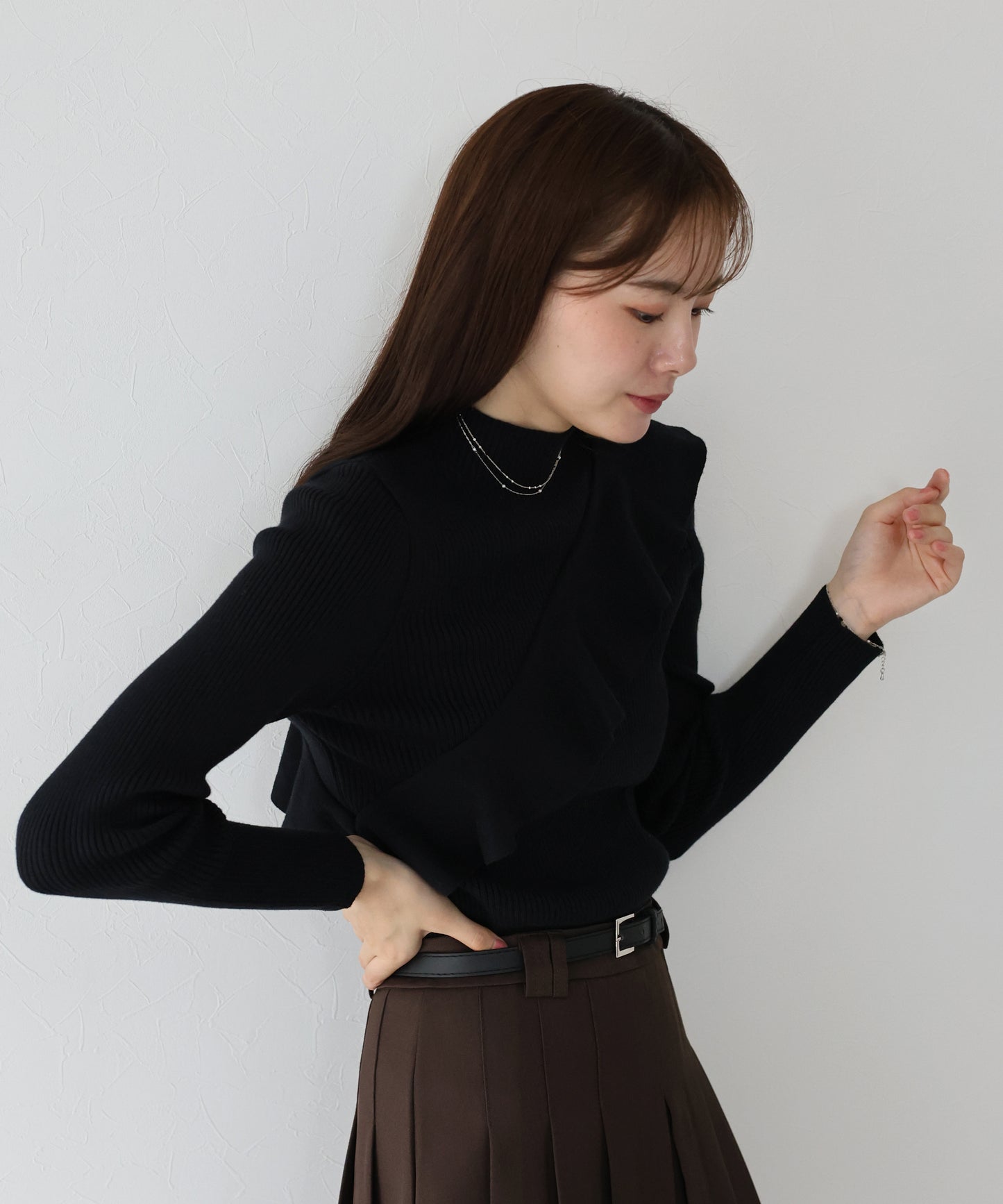 【早割5%OFF】アシメフリルリブニット