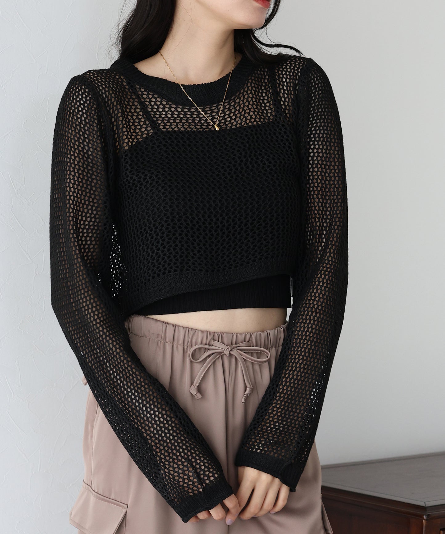 【SALE】メッシュニットトップス