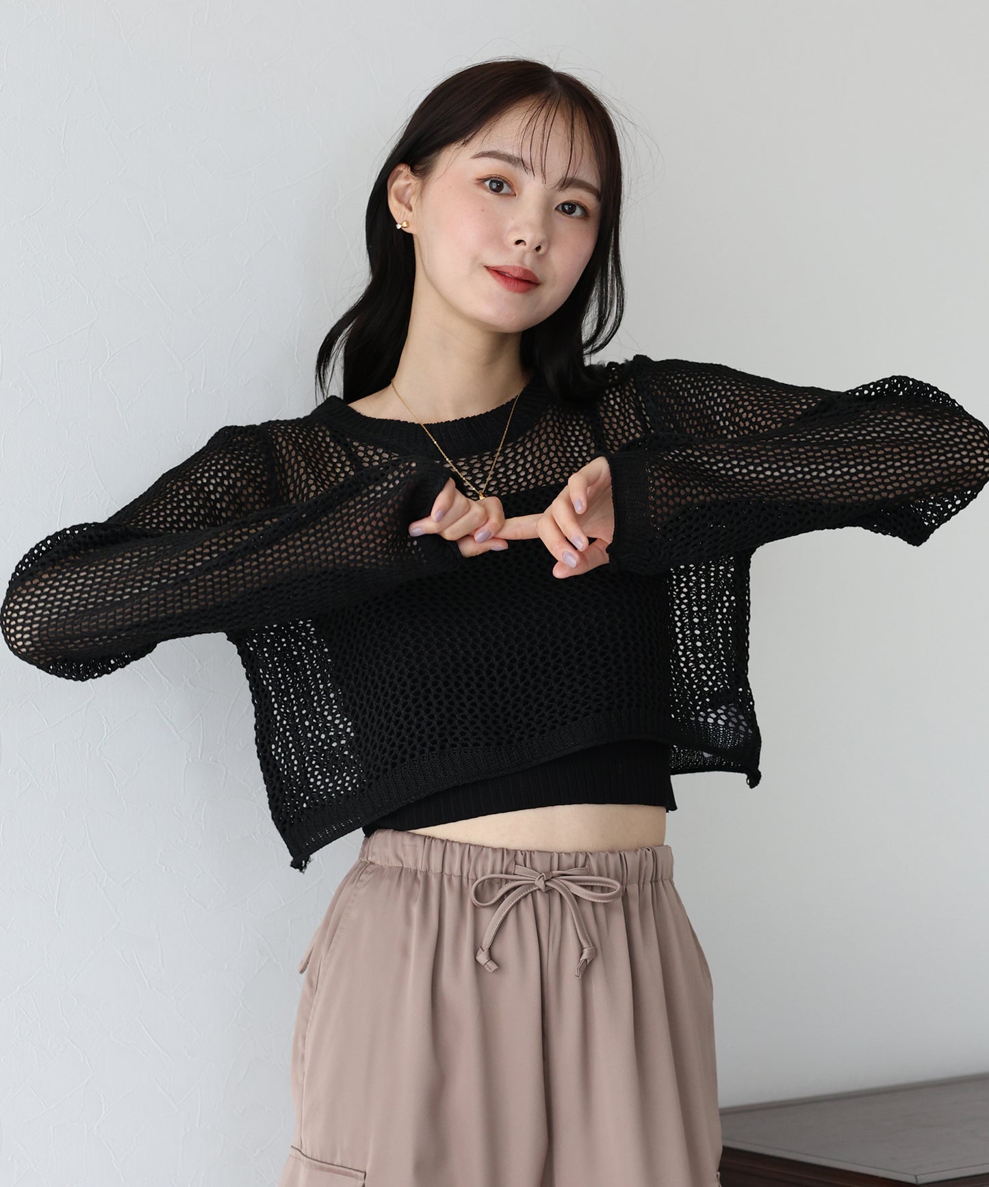 【SALE】メッシュニットトップス