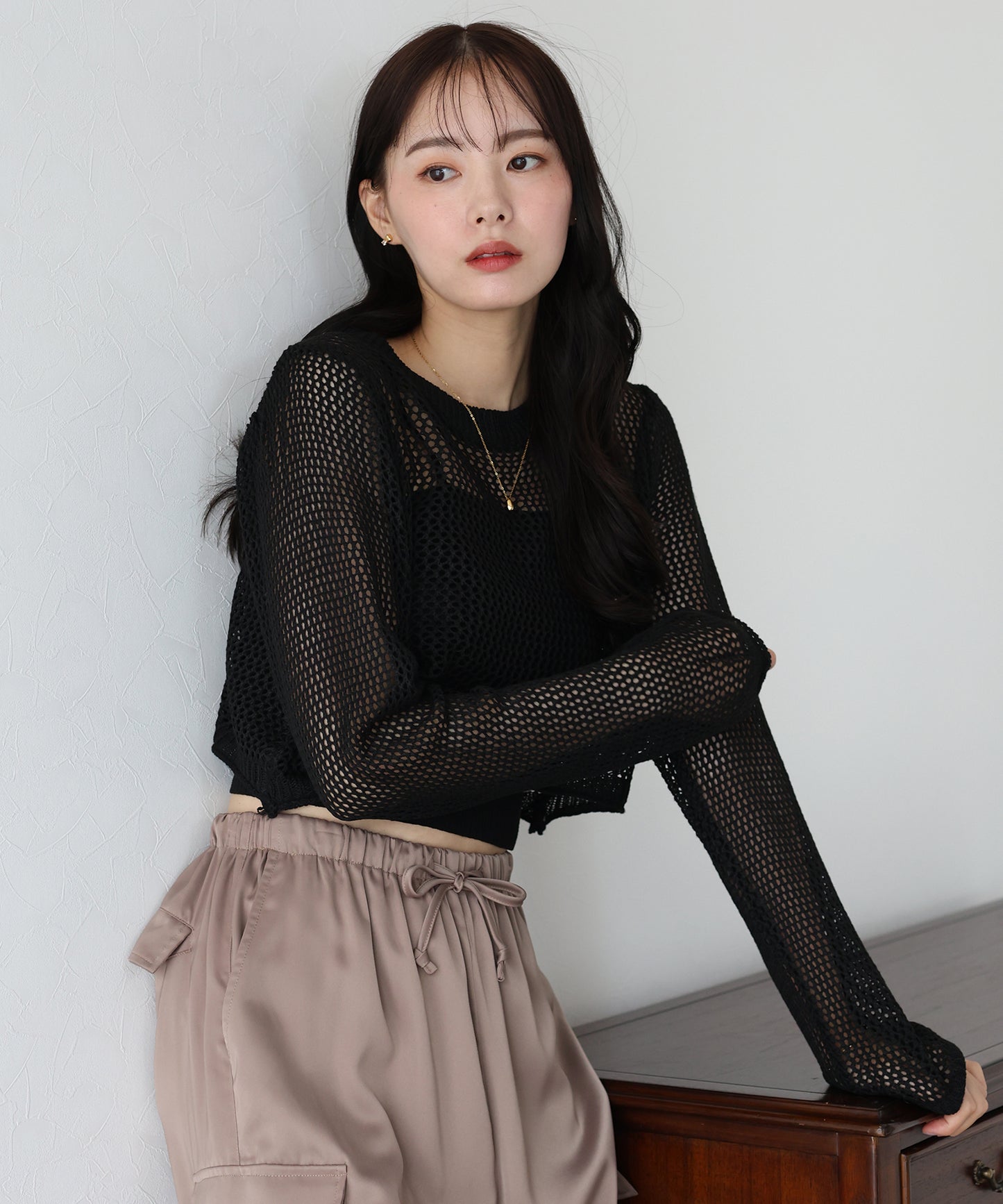 【SALE】メッシュニットトップス