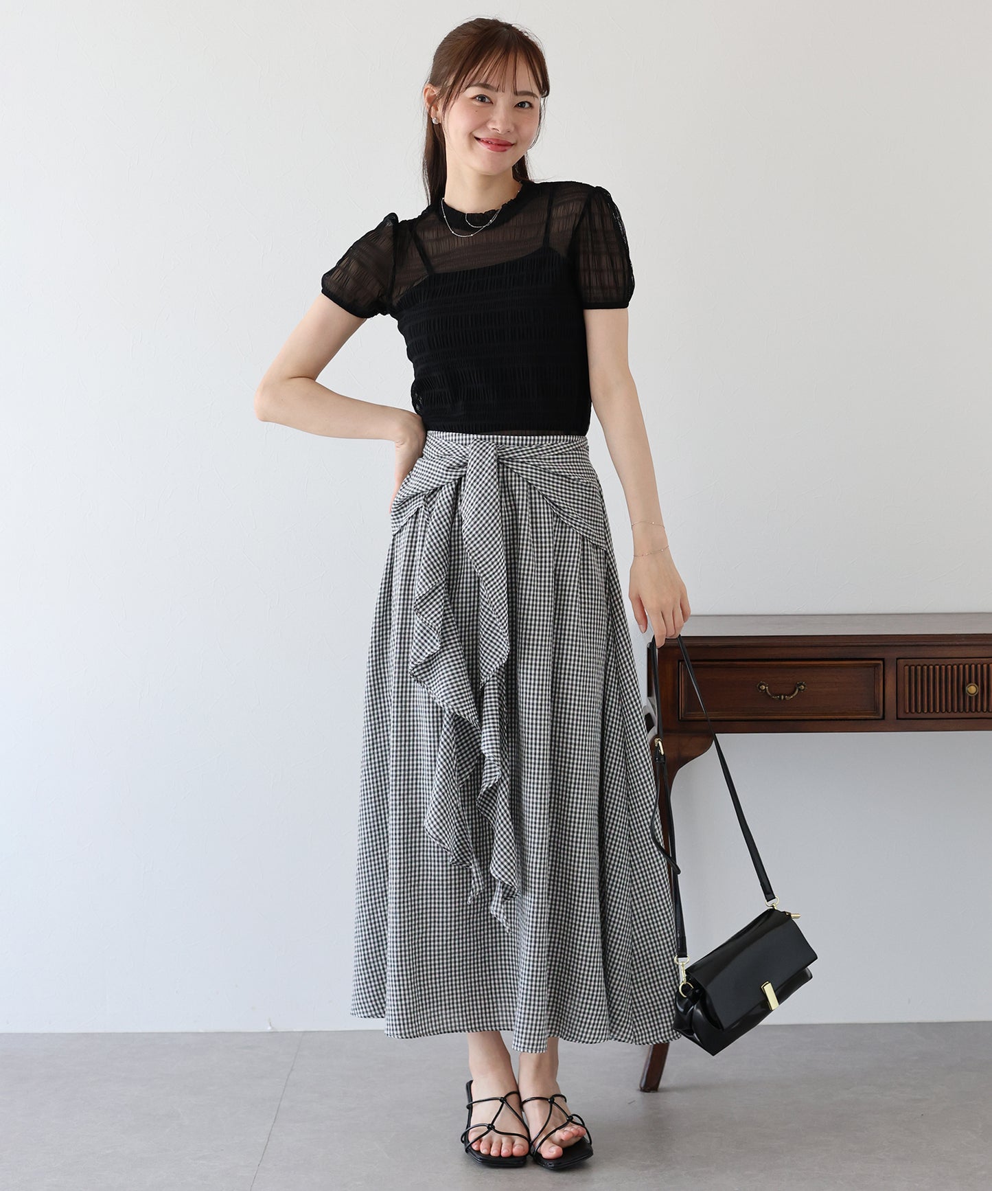 【SALE】フロントフリルチェックスカート