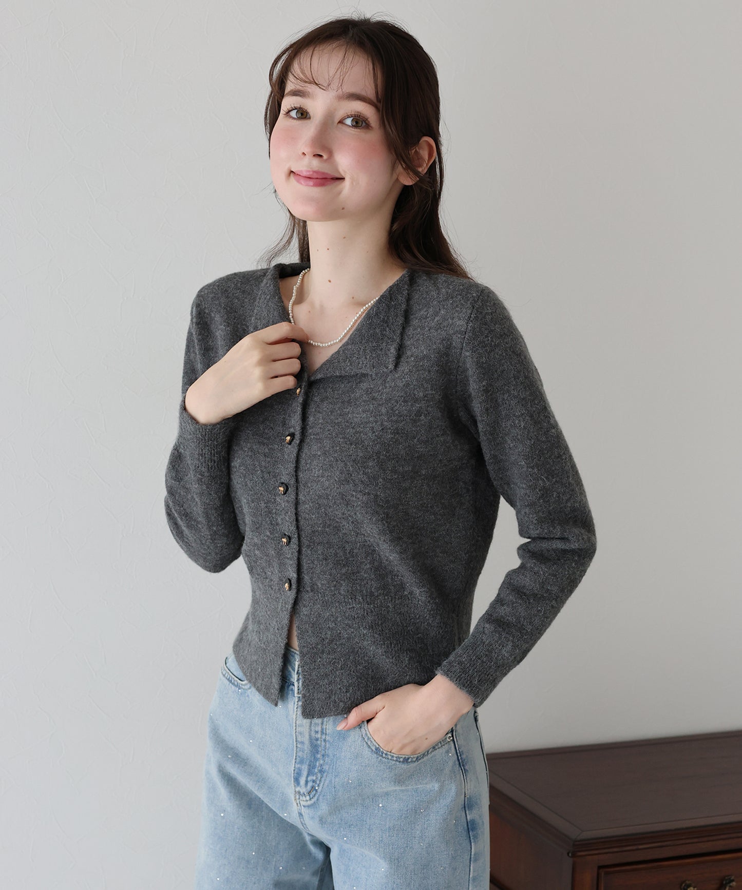 【早割5%OFF】リボンハートボタンニット