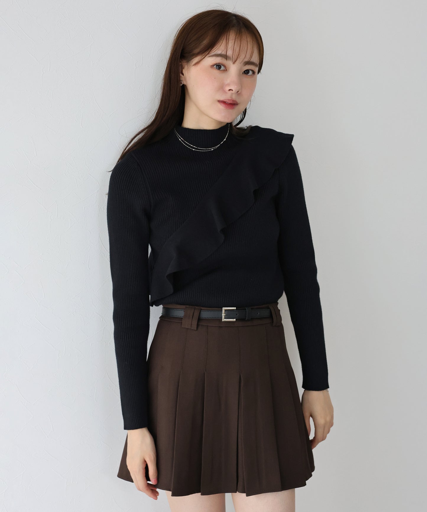 【早割5%OFF】アシメフリルリブニット