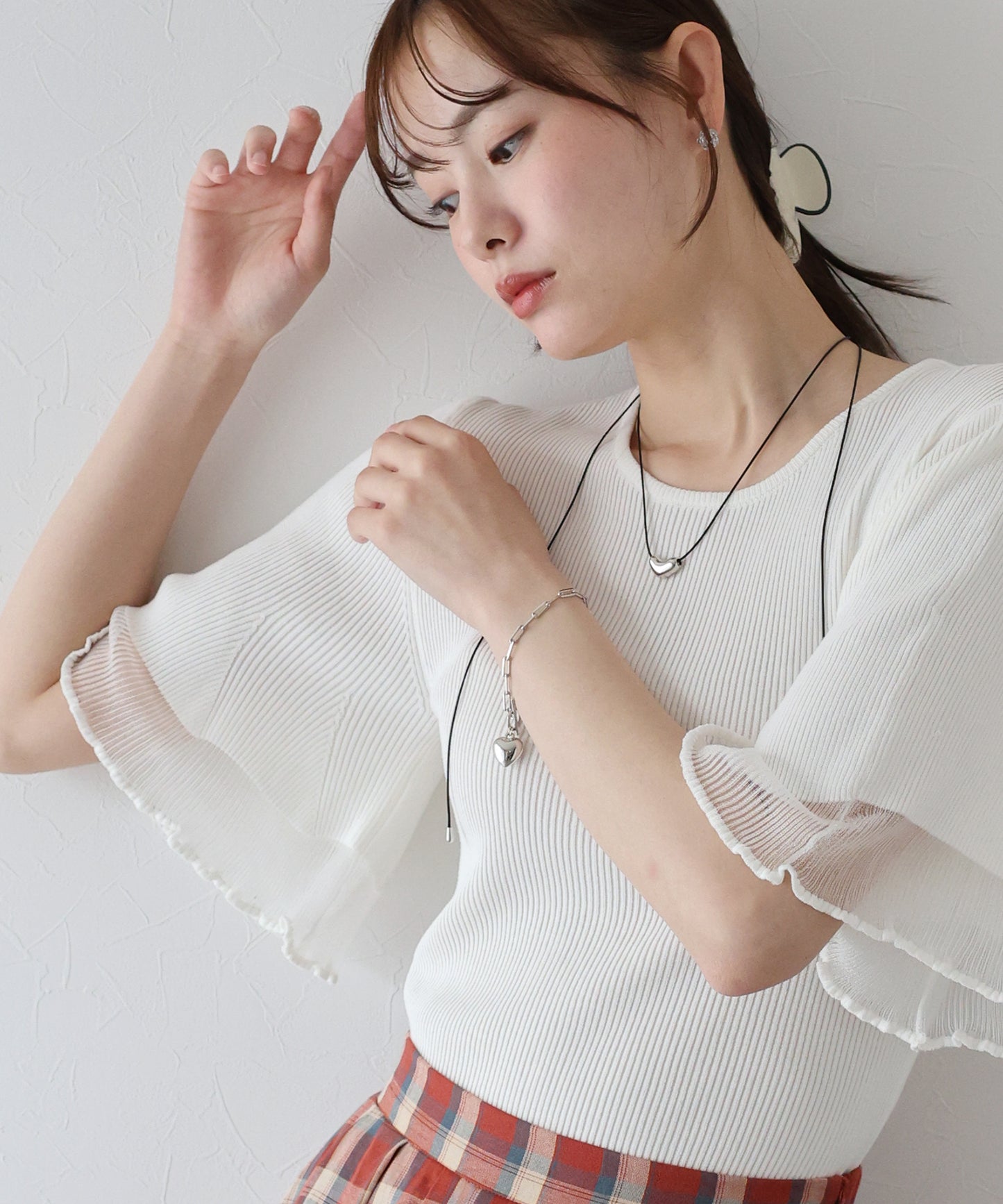 【TIME SALE】半袖先シアーリブニット