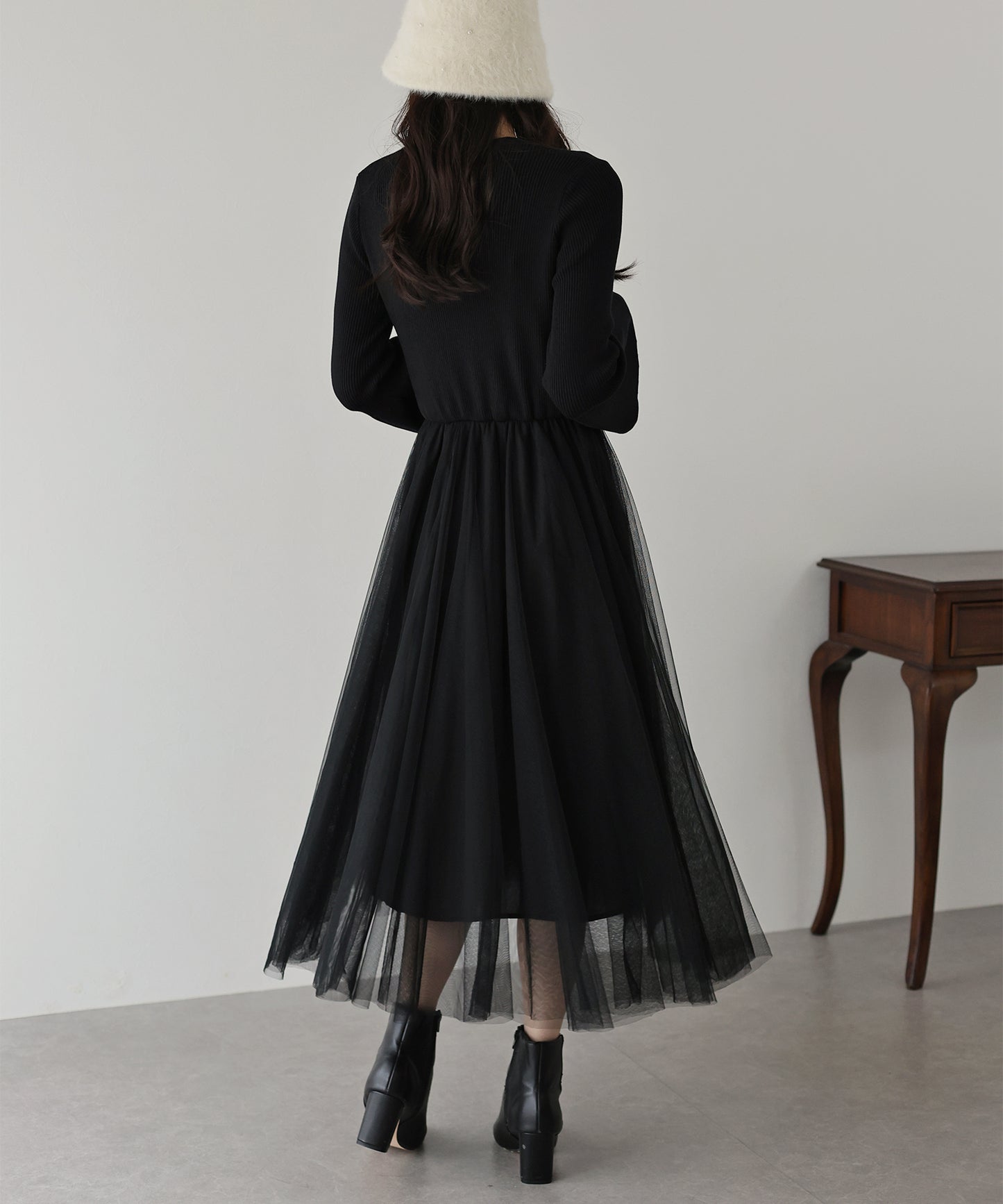 【SALE】チュールニットドッキングワンピース