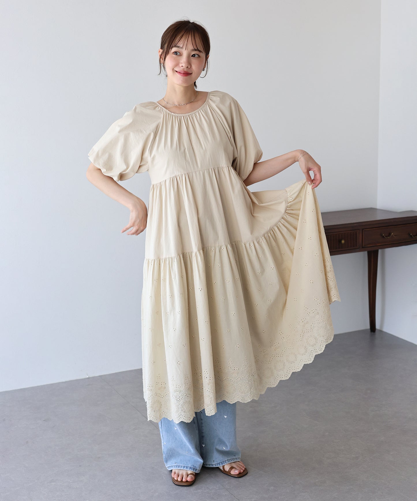 【TIME SALE】バルーン袖コットンレースワンピース