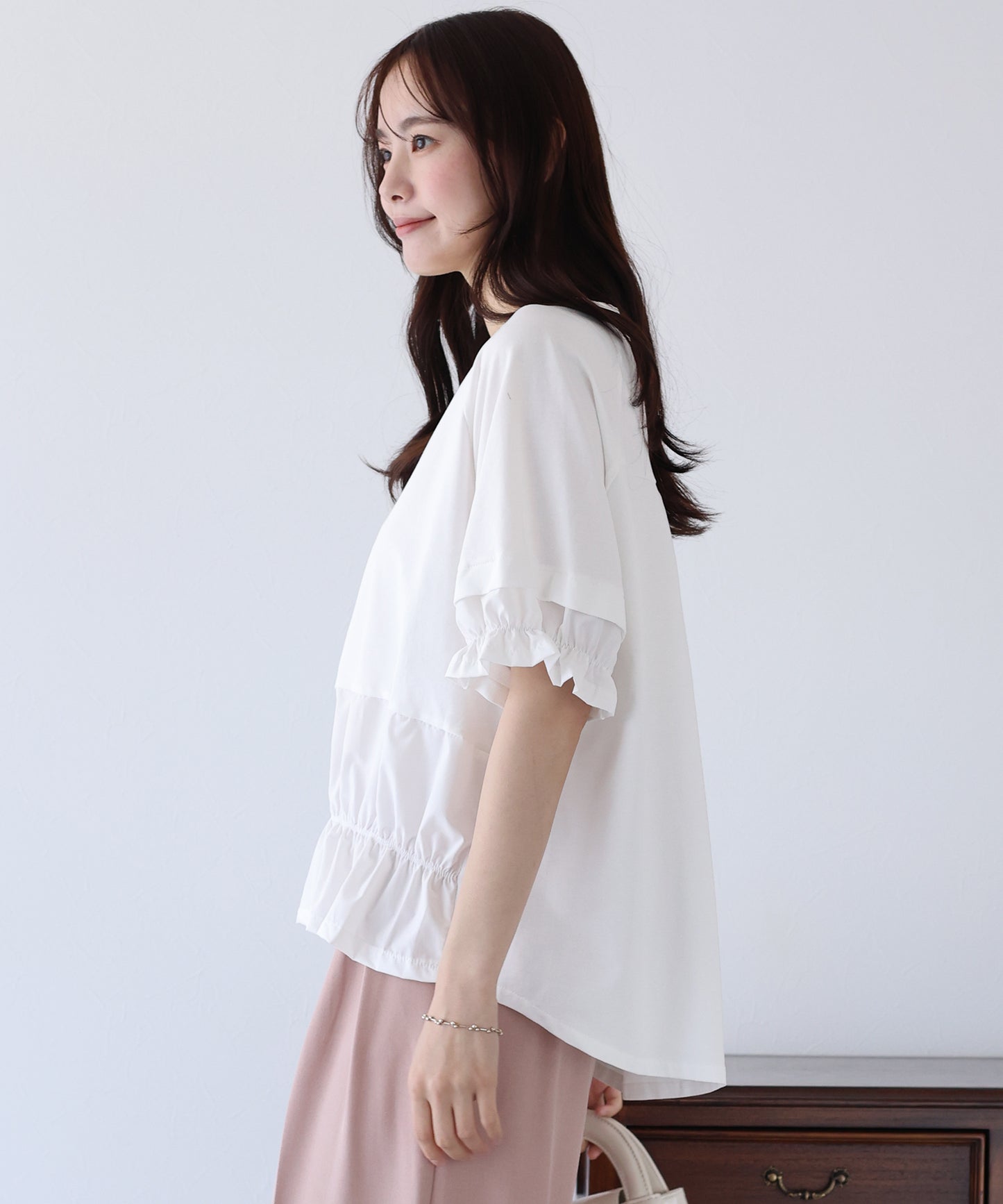 【SALE】異素材ドッキングTシャツ【ネコポス】