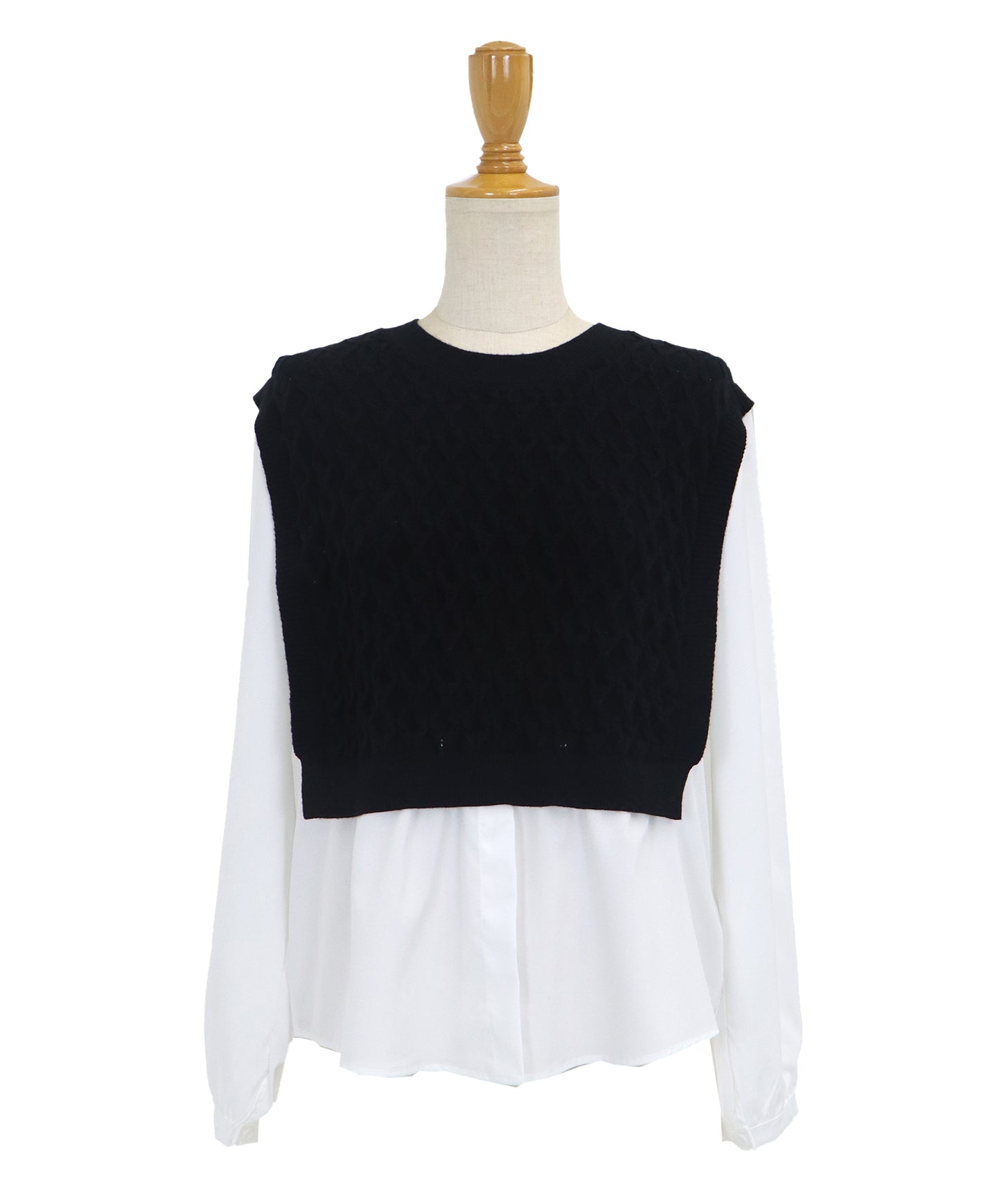 【SALE】ニットベストドッキングブラウス