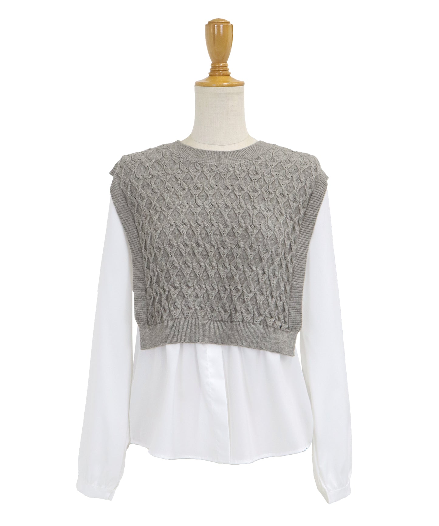 【SALE】ニットベストドッキングブラウス