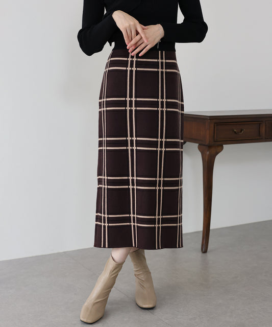 チェックニットタイトスカート