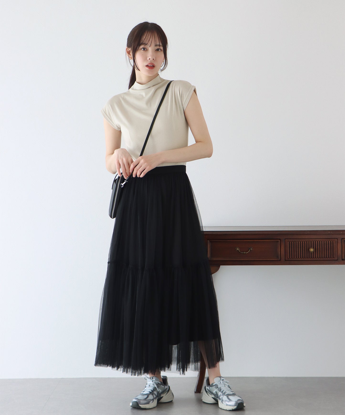 【SALE】ハイネックフレンチスリーブTシャツ【ネコポス】