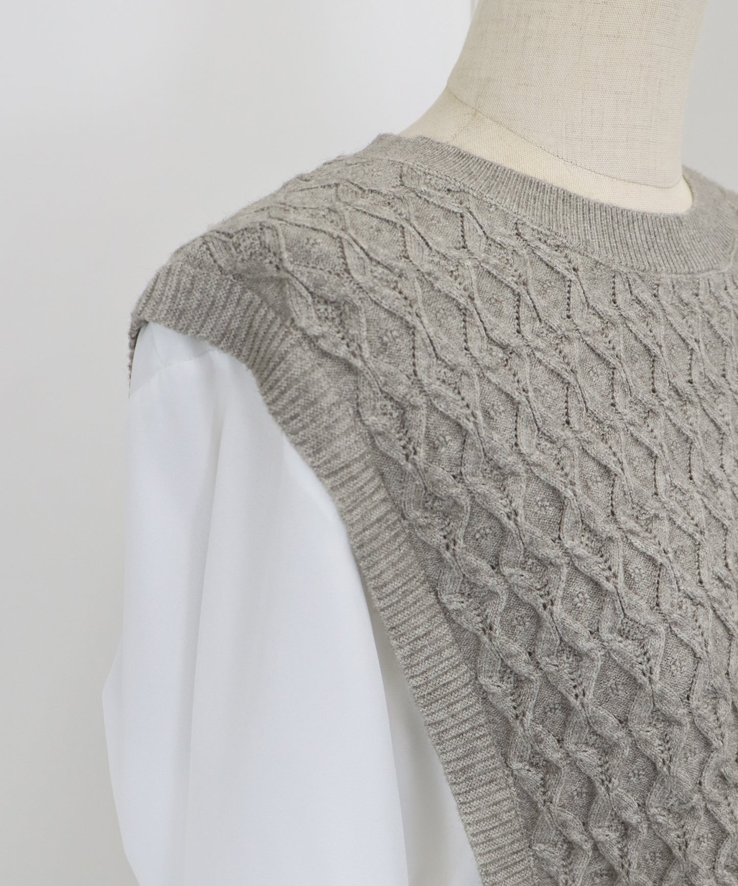 【SALE】ニットベストドッキングブラウス