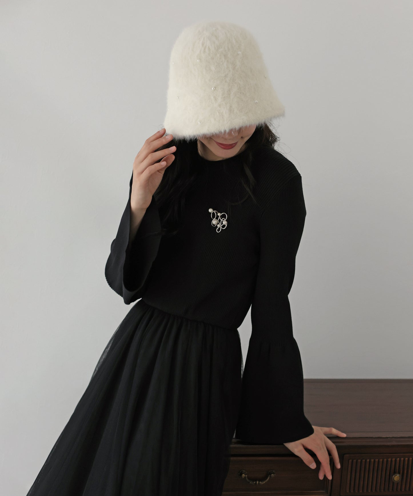 【SALE】チュールニットドッキングワンピース