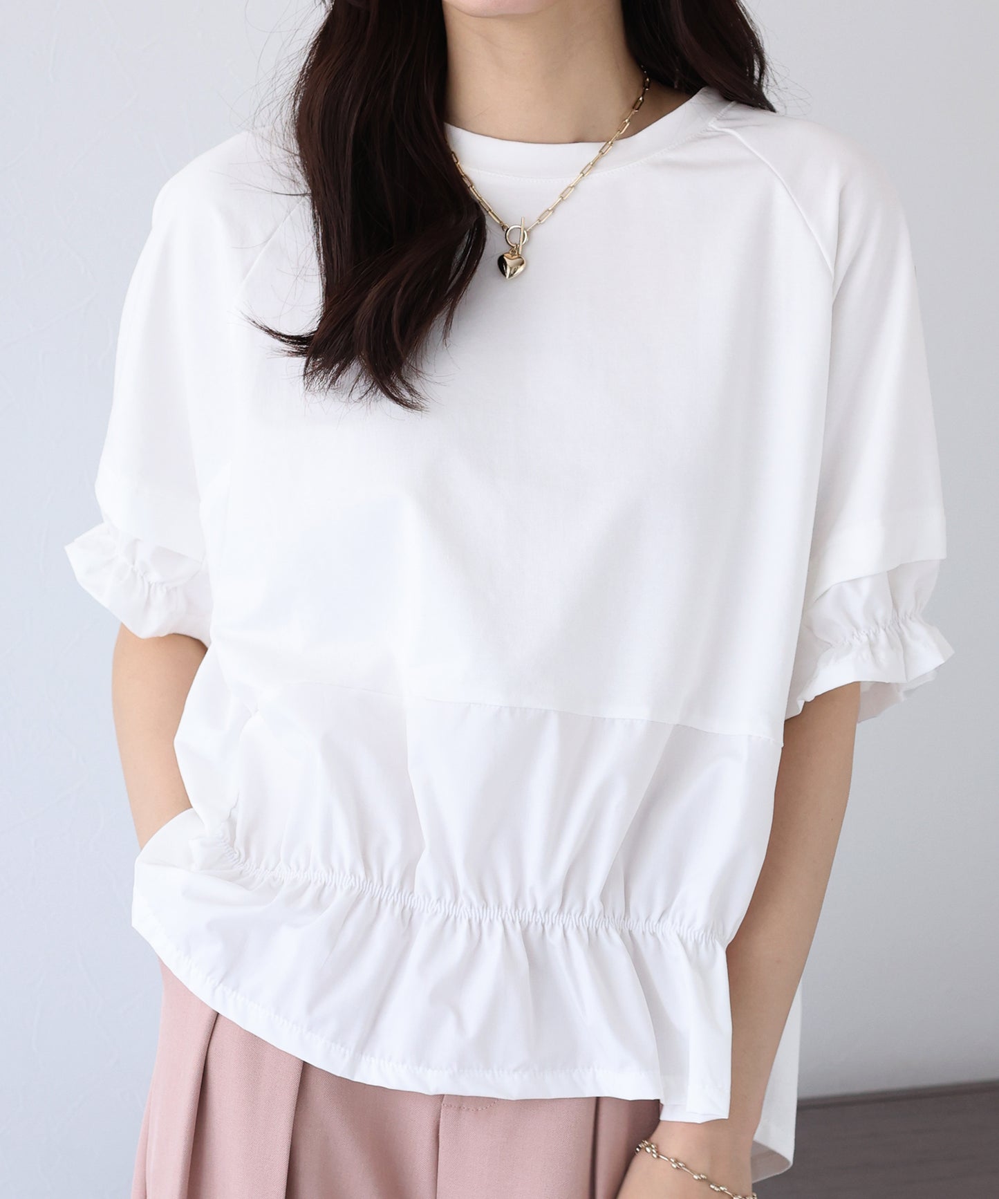 【SALE】異素材ドッキングTシャツ【ネコポス】