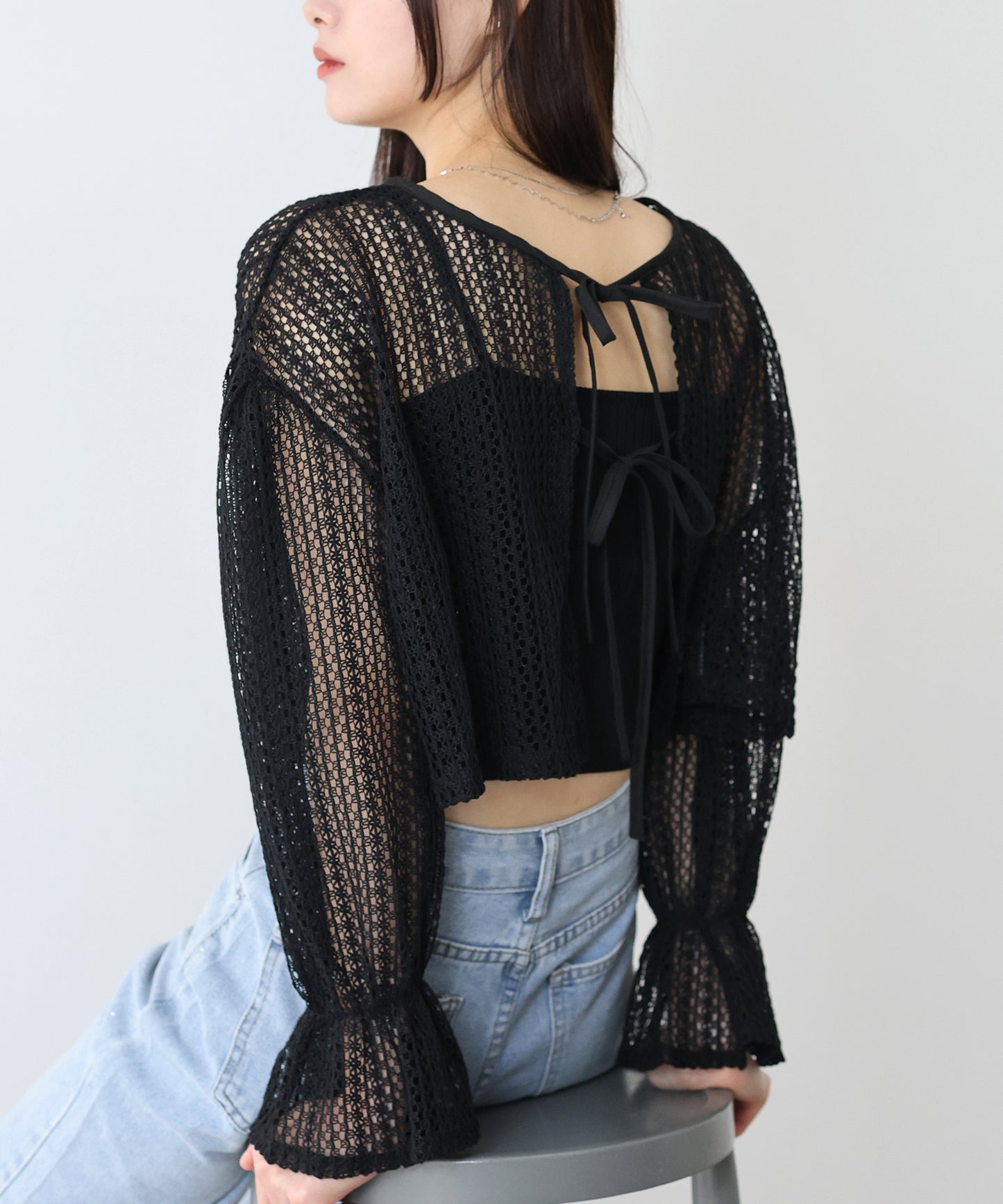 【SALE】2WAYリボンレースカーディガン
