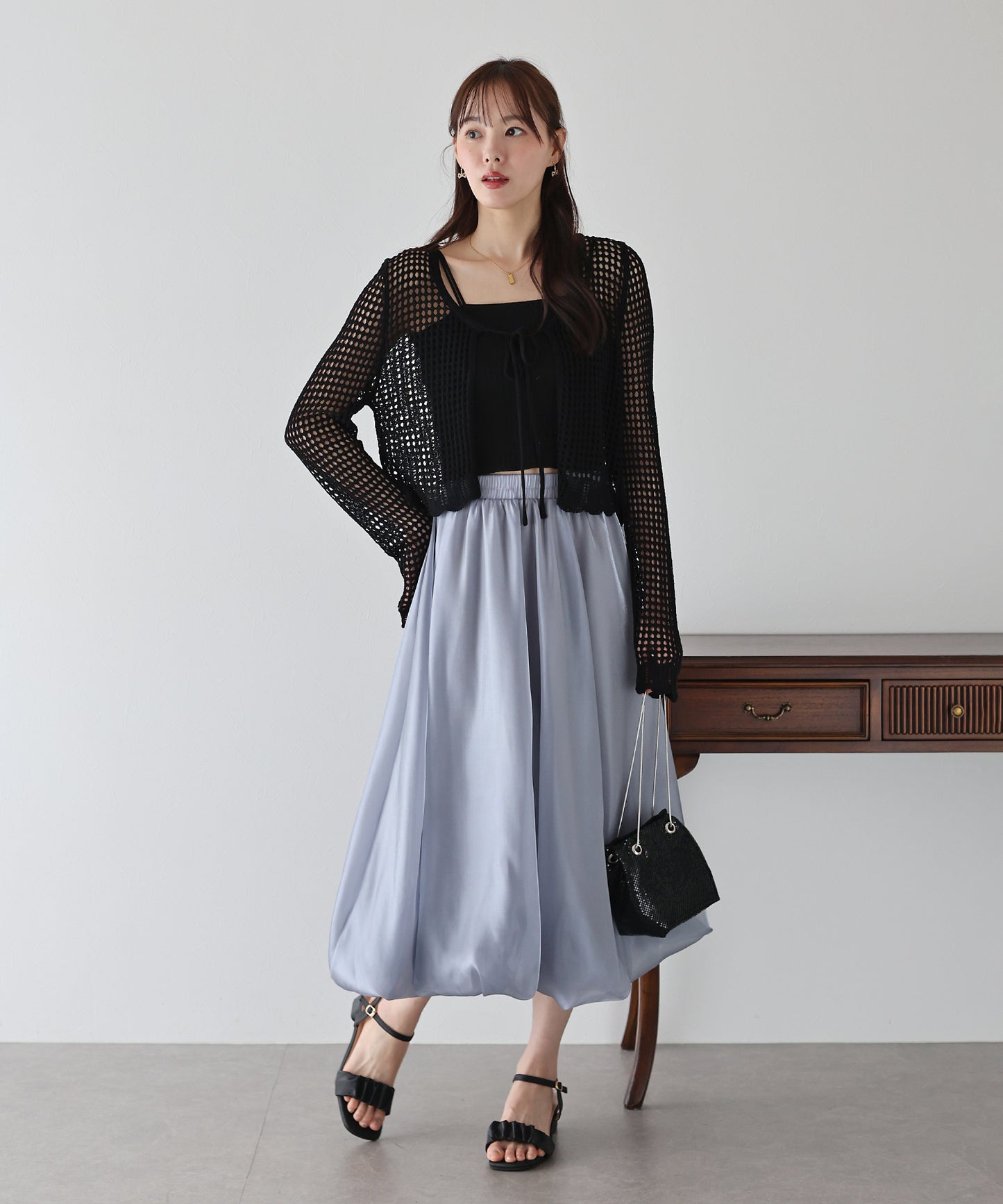 【SALE】リボンメッシュニットカーディガン