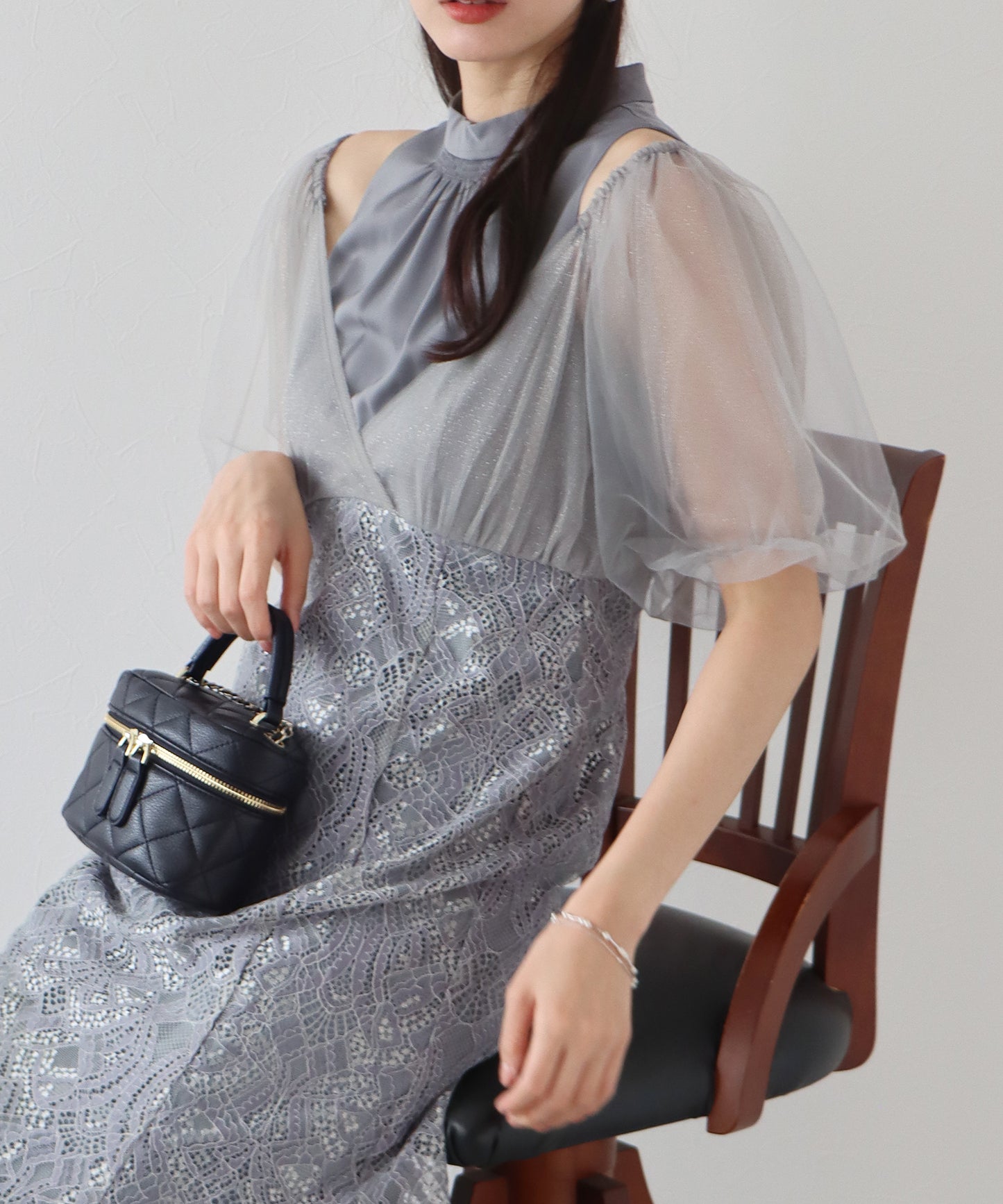 【TIME SALE】ラメチュールオフショルパーティードレス