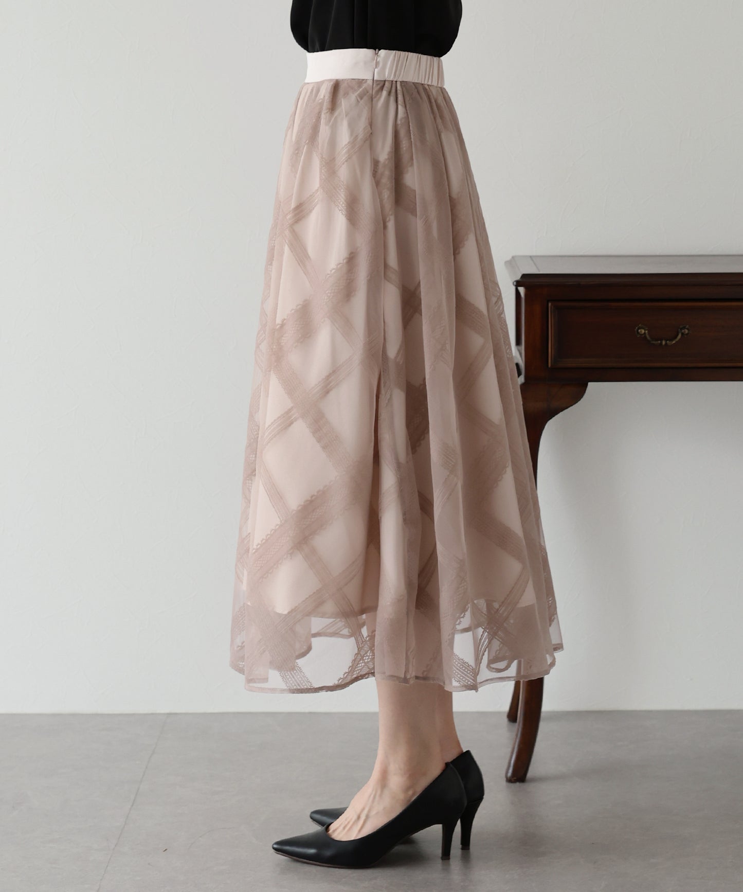 丈が選べるフロッキーチェックチュールスカート