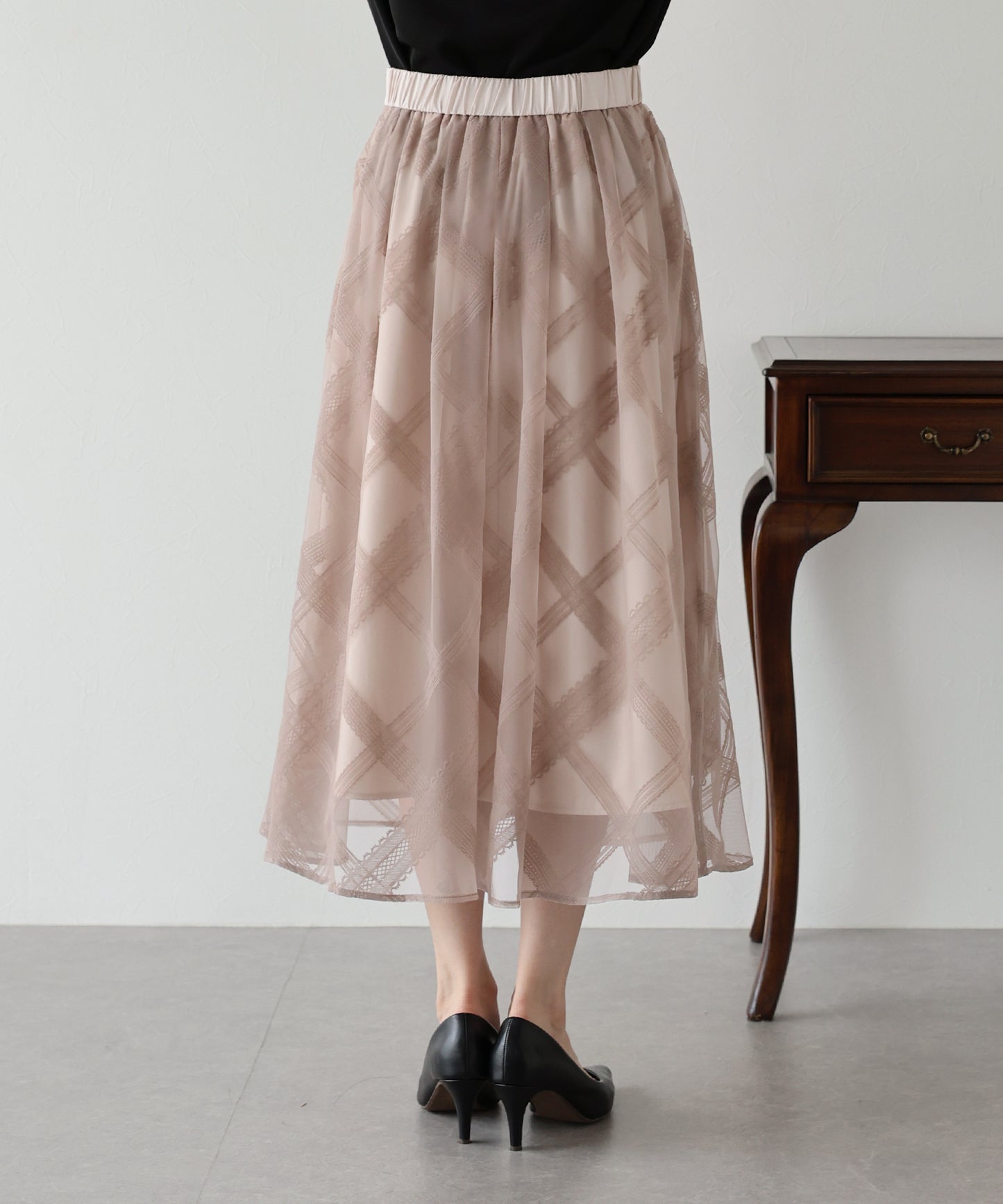 丈が選べるフロッキーチェックチュールスカート