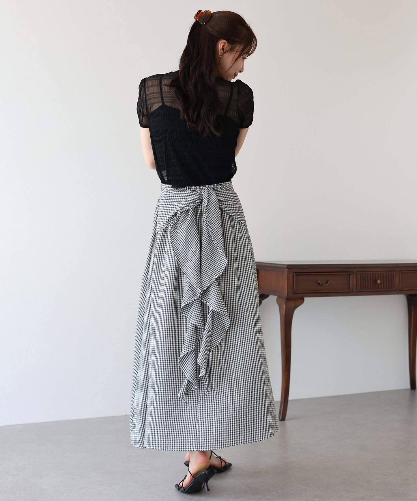 【SALE】フロントフリルチェックスカート