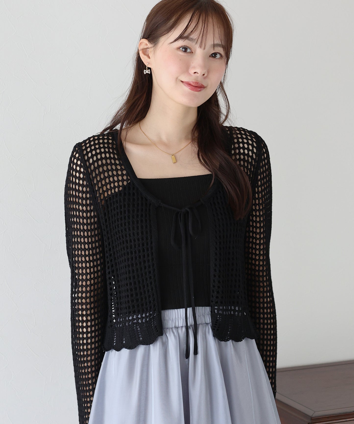 【SALE】リボンメッシュニットカーディガン