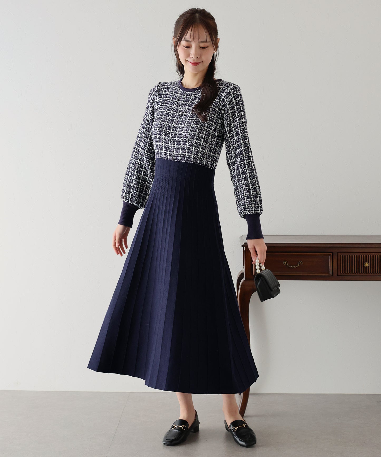 【SALE】ツイードニットワンピース