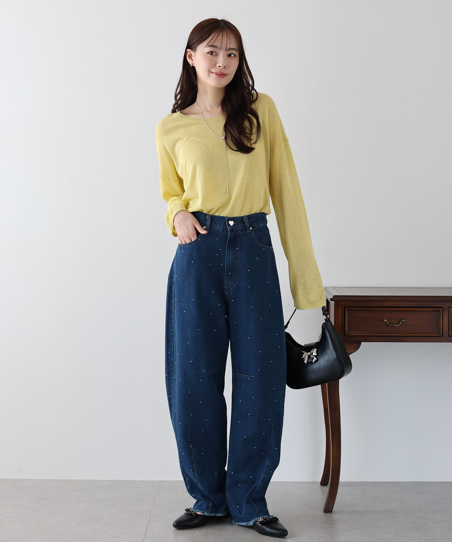 【TIME SALE】ラインストーンカーブデニムパンツ