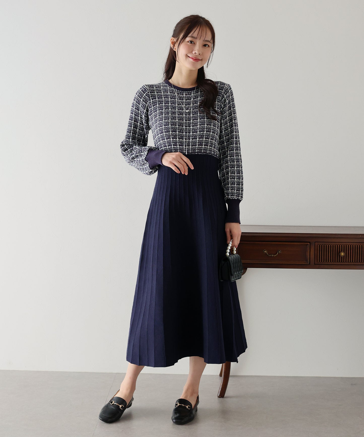 【SALE】ツイードニットワンピース