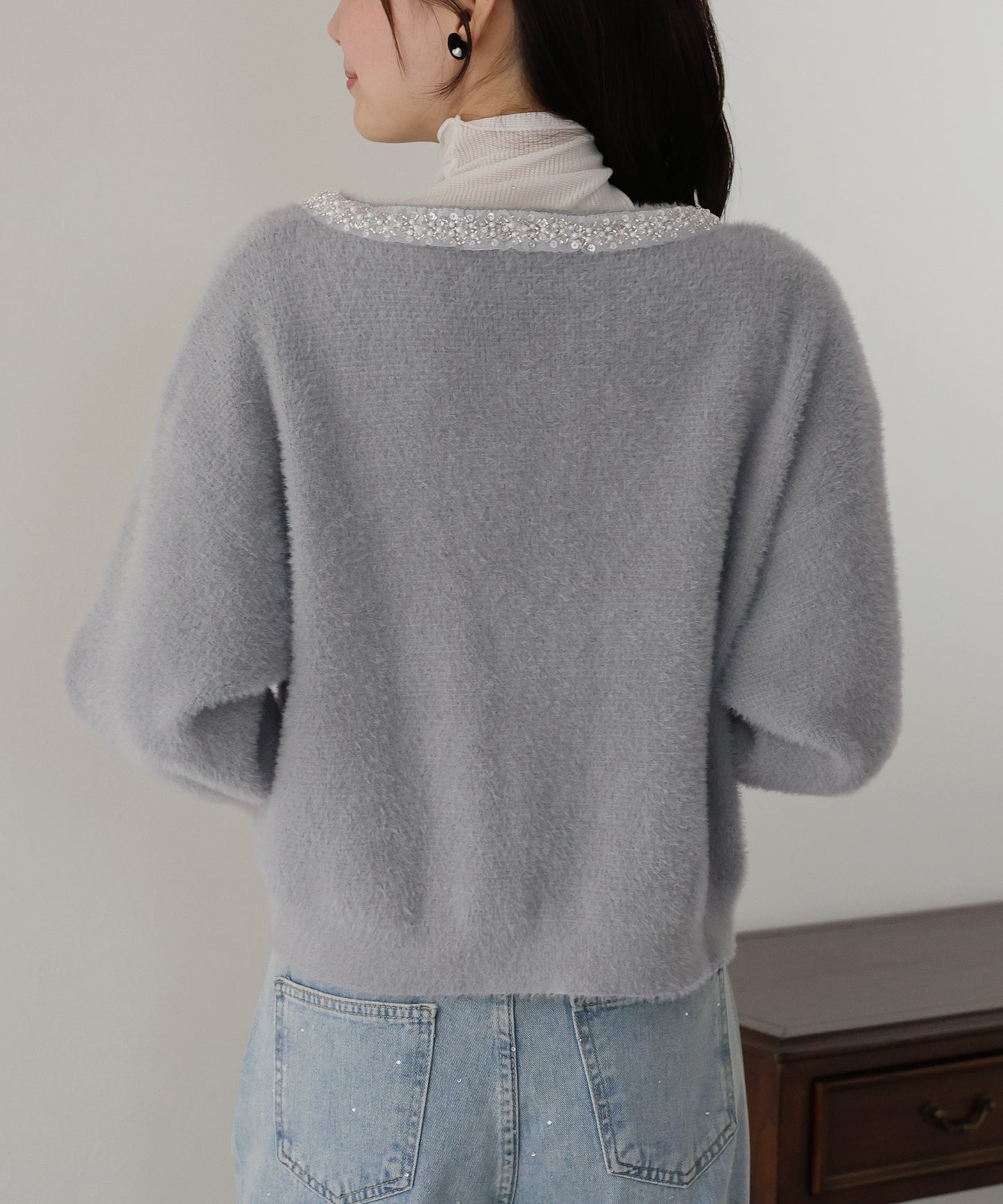 【SALE】ビジュー襟ニットカーディガン