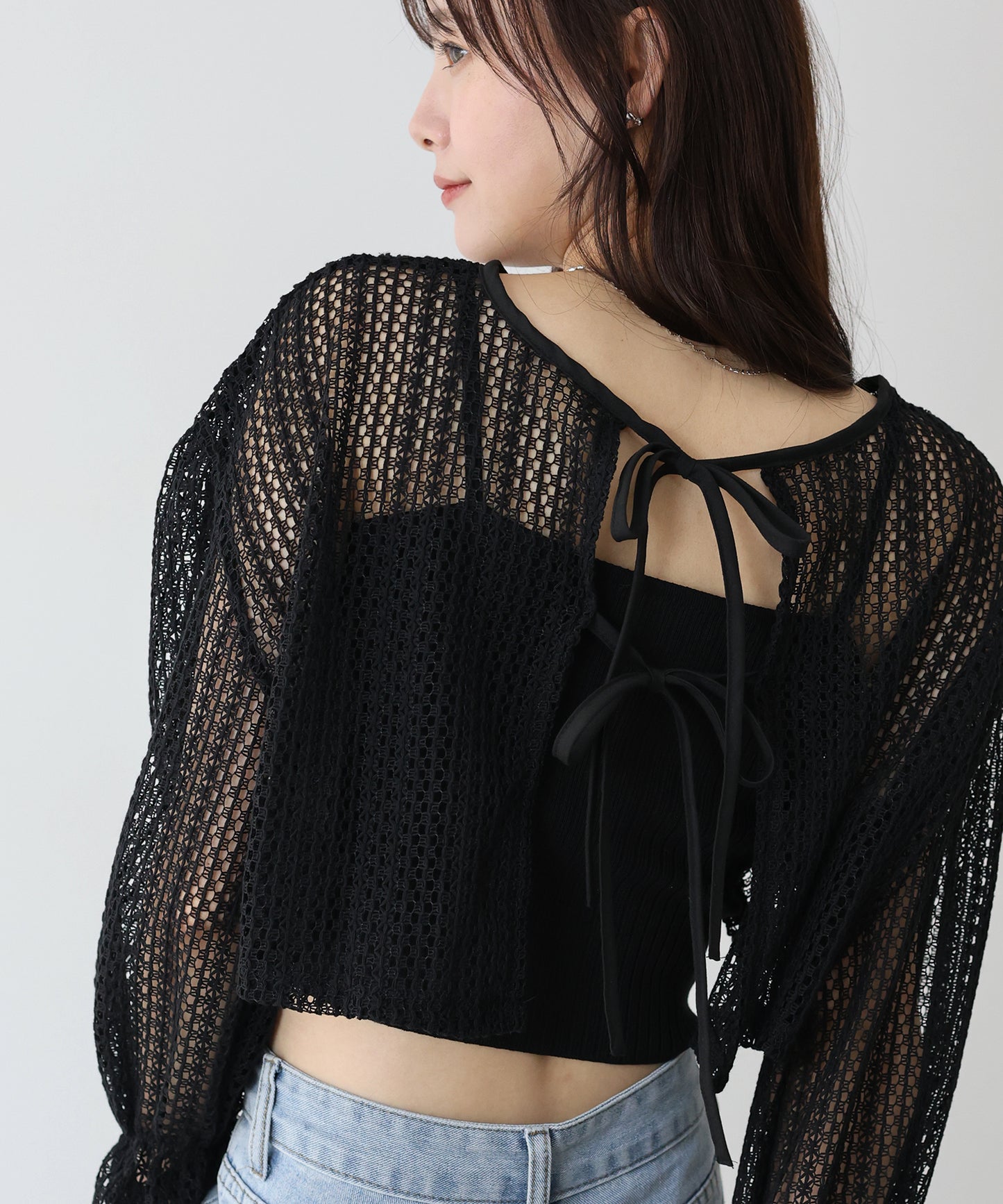 【SALE】2WAYリボンレースカーディガン