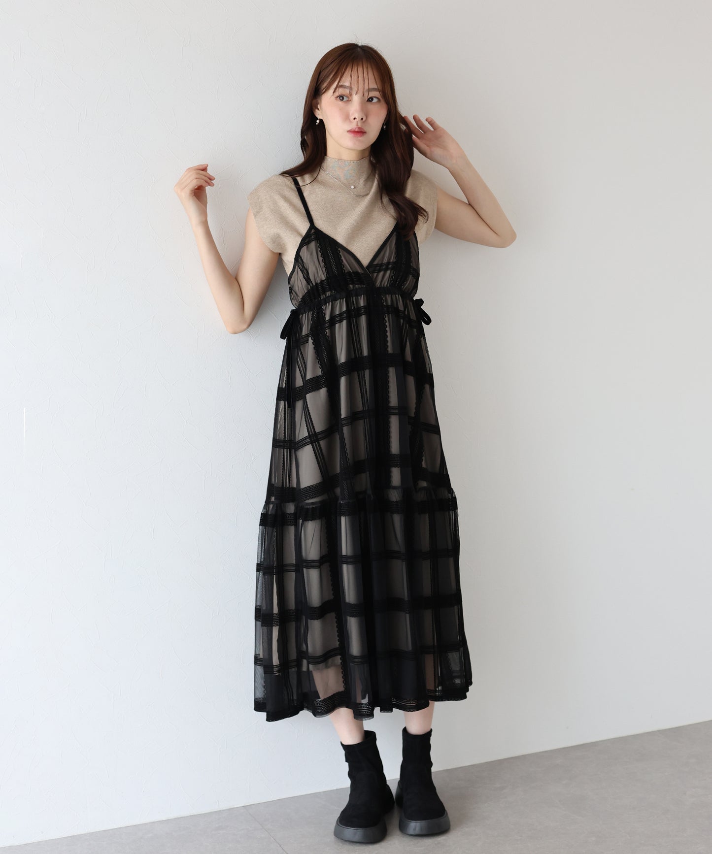 【早割5%OFF】フロッキーチェックキャミワンピース