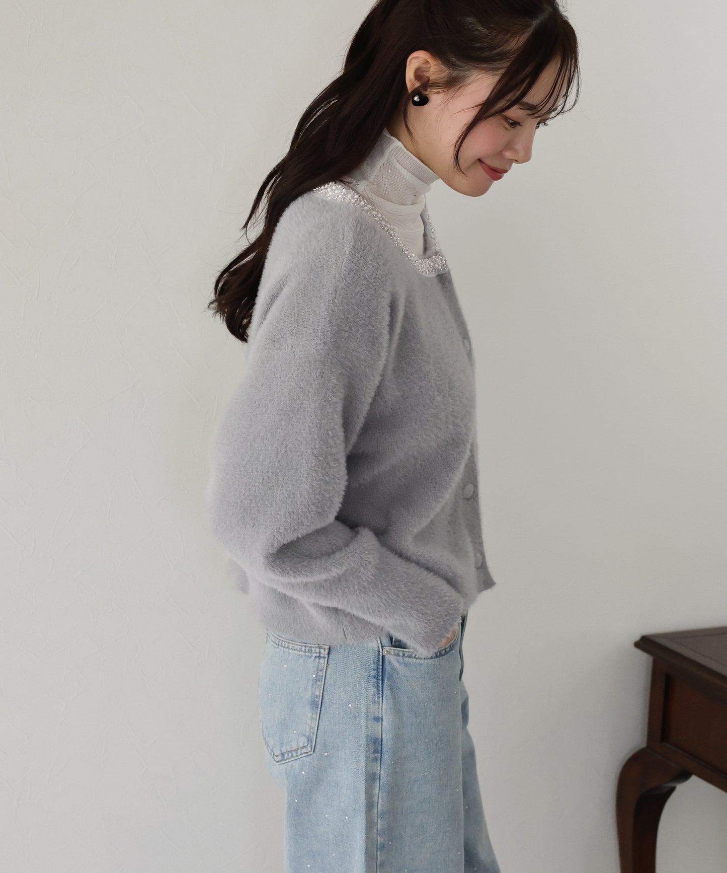 【SALE】ビジュー襟ニットカーディガン